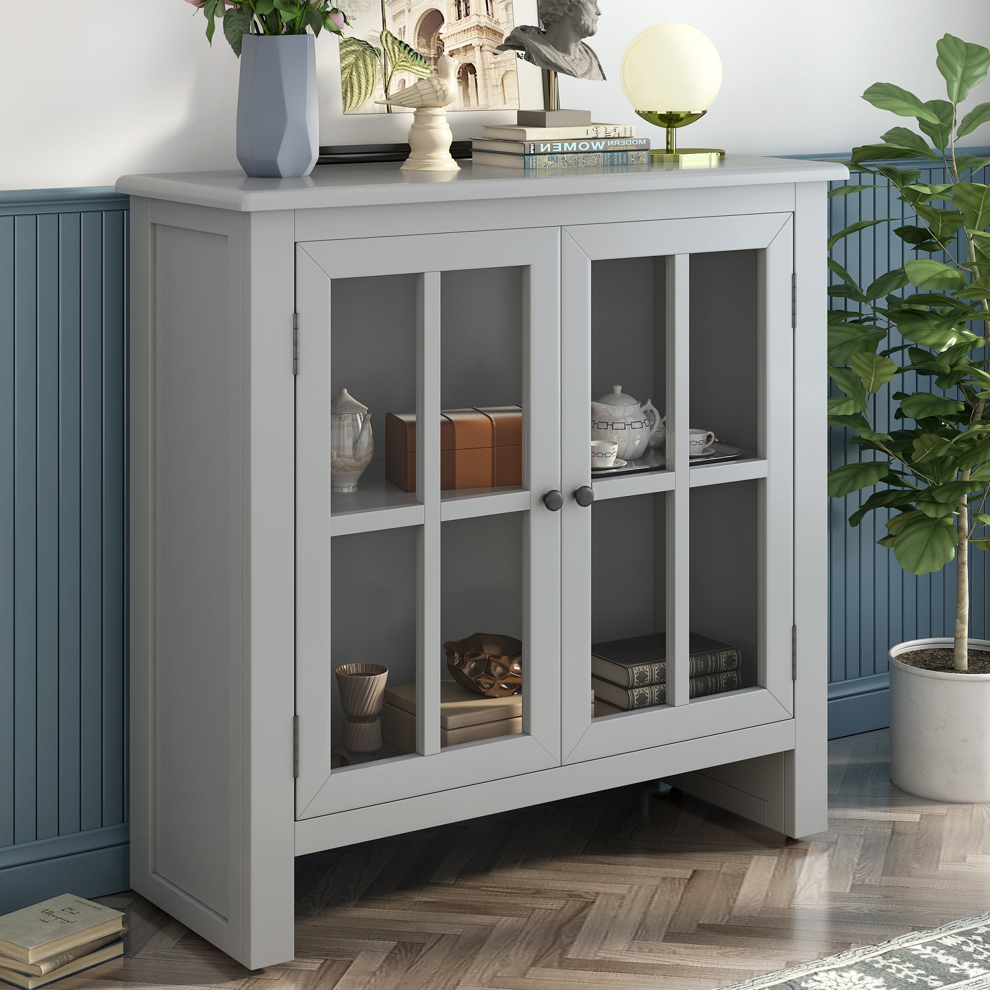 Wood Double Door Accent Cabinet with Adjustable Shelf