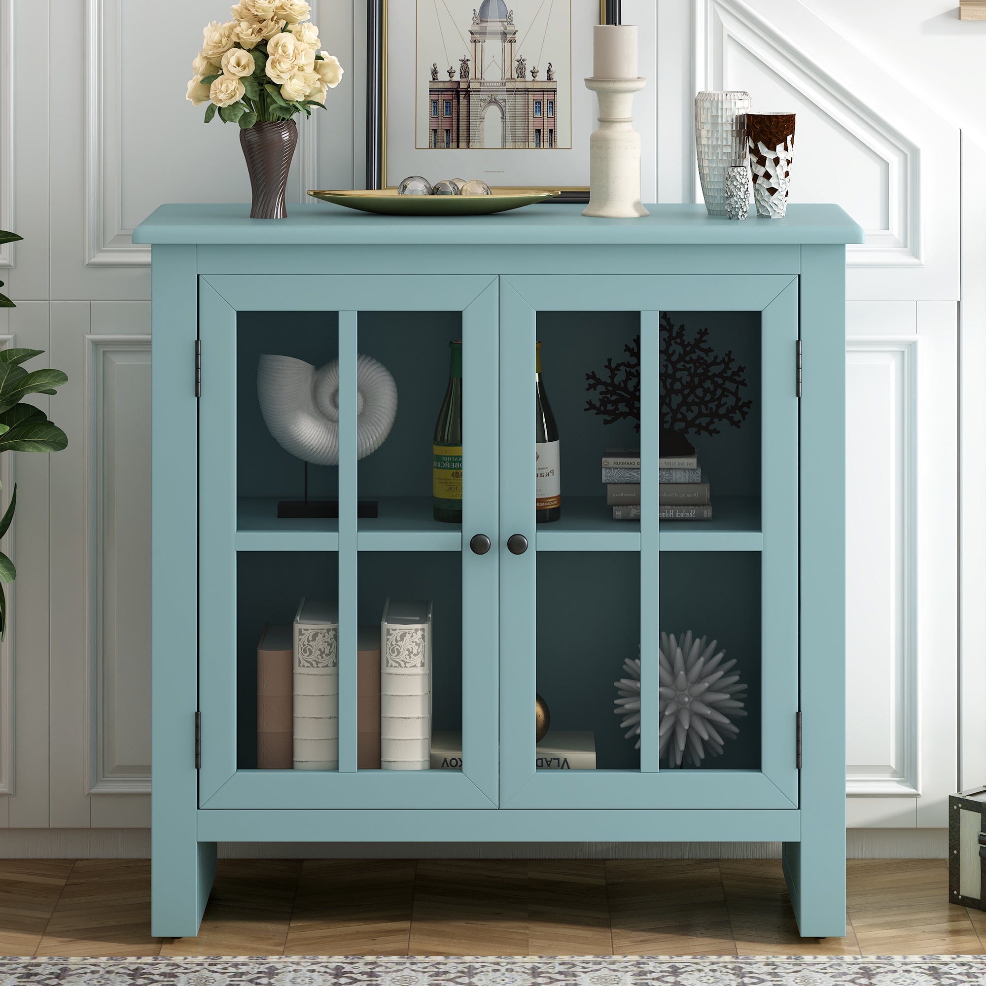 Wood Double Door Accent Cabinet with Adjustable Shelf