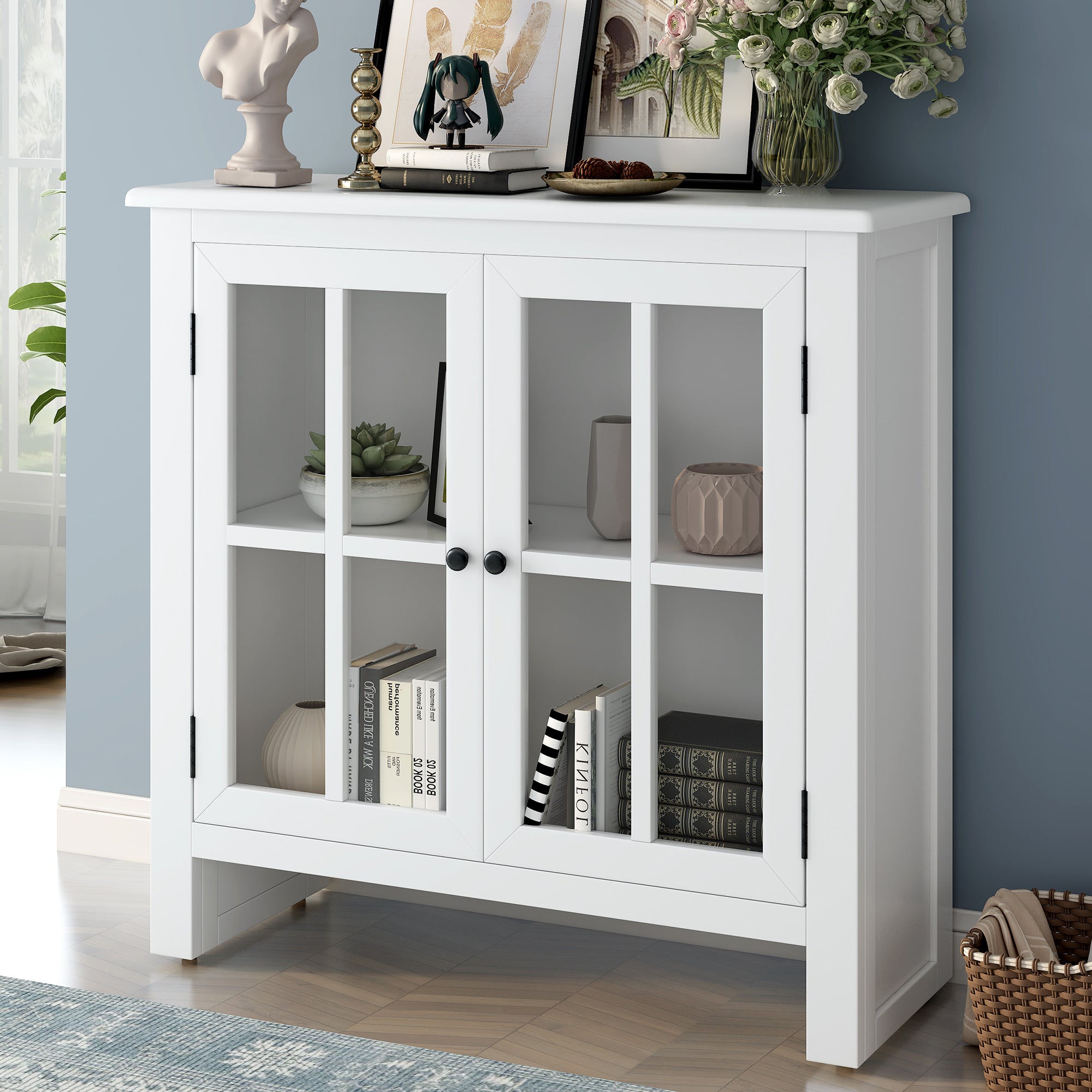 Wood Double Door Accent Cabinet with Adjustable Shelf