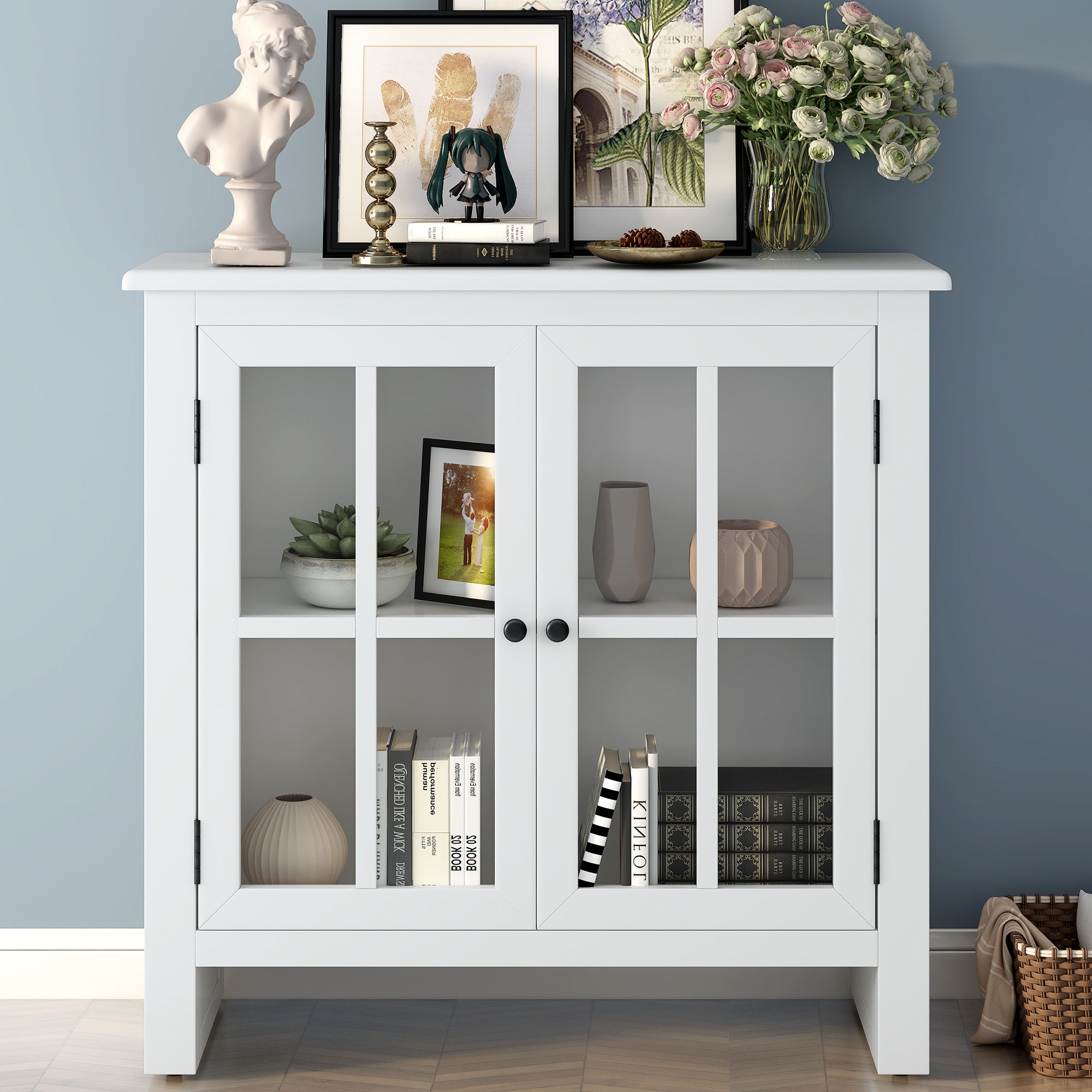 Wood Double Door Accent Cabinet with Adjustable Shelf