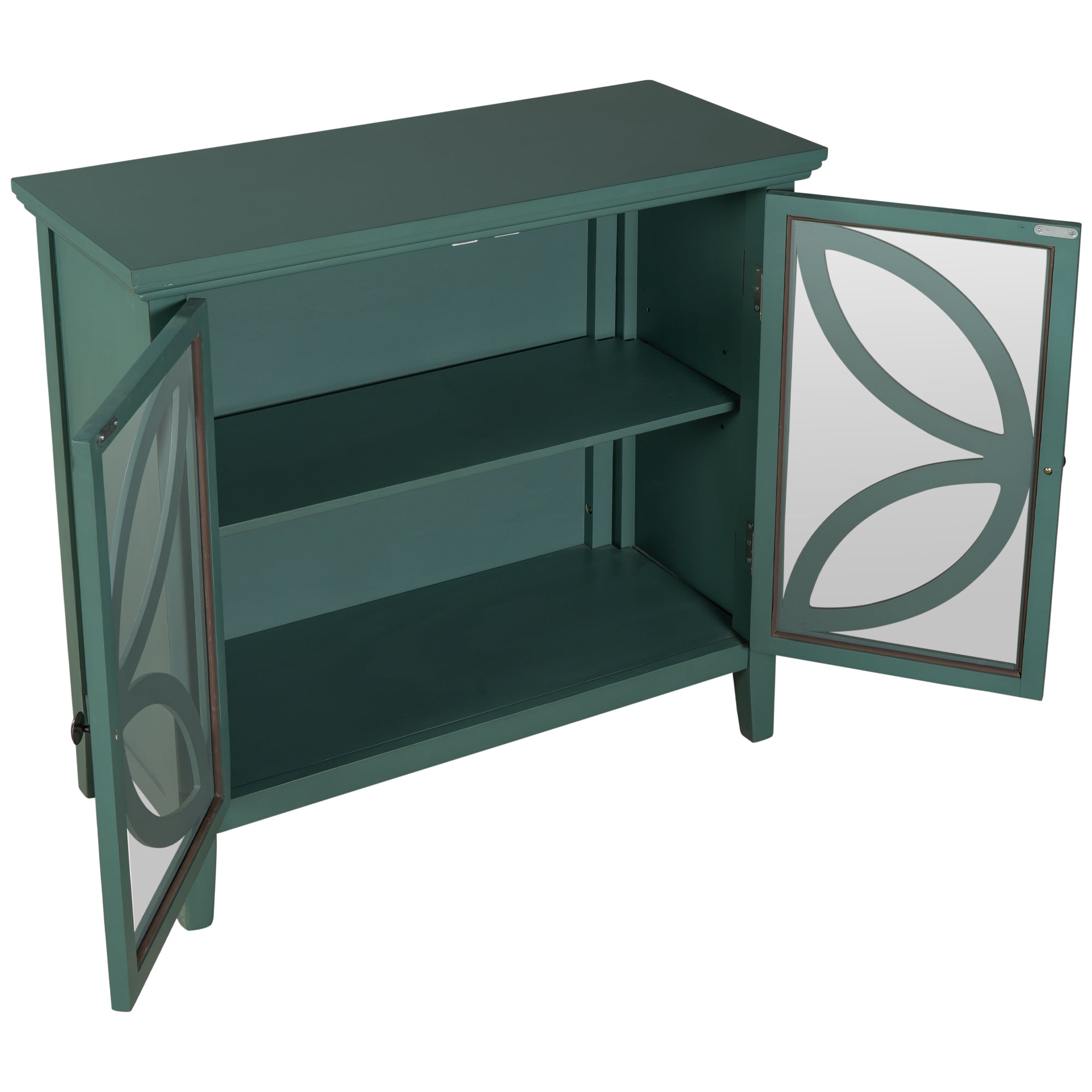 Wood Double Transparent Door Accent Cabinet with Adjustable Shelf