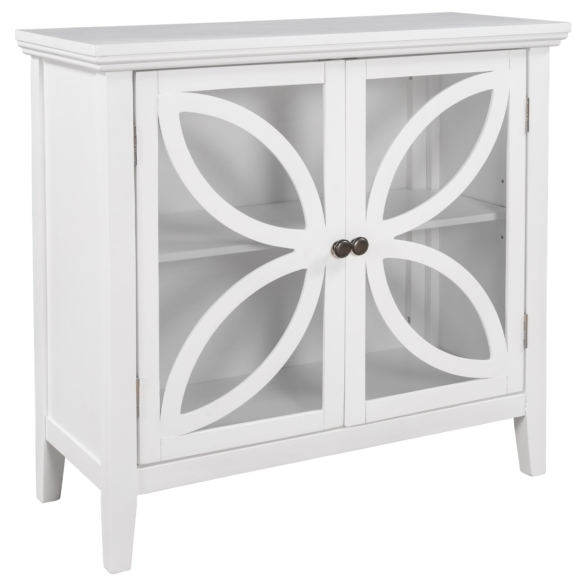 Wood Double Transparent Door Accent Cabinet with Adjustable Shelf