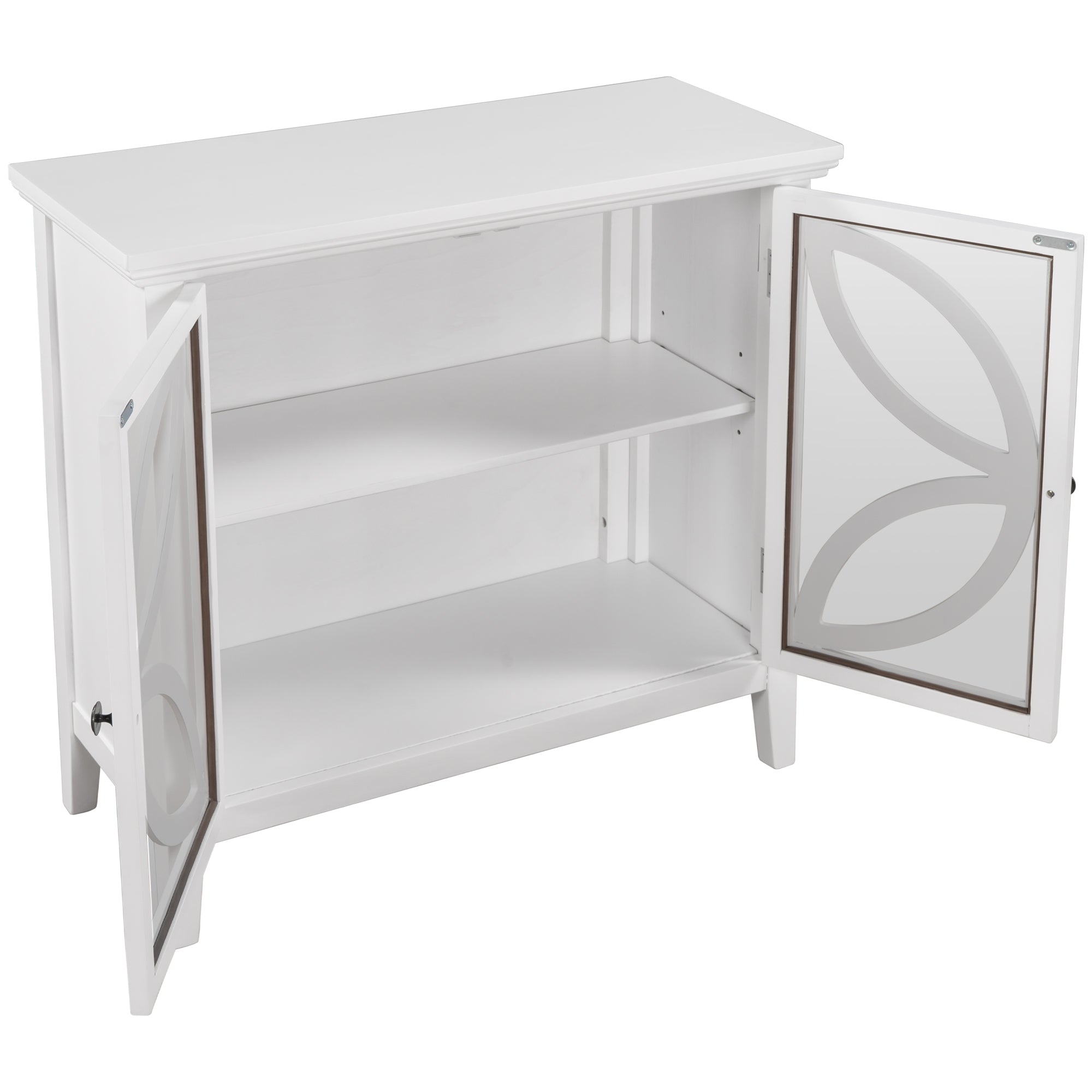 Wood Double Transparent Door Accent Cabinet with Adjustable Shelf