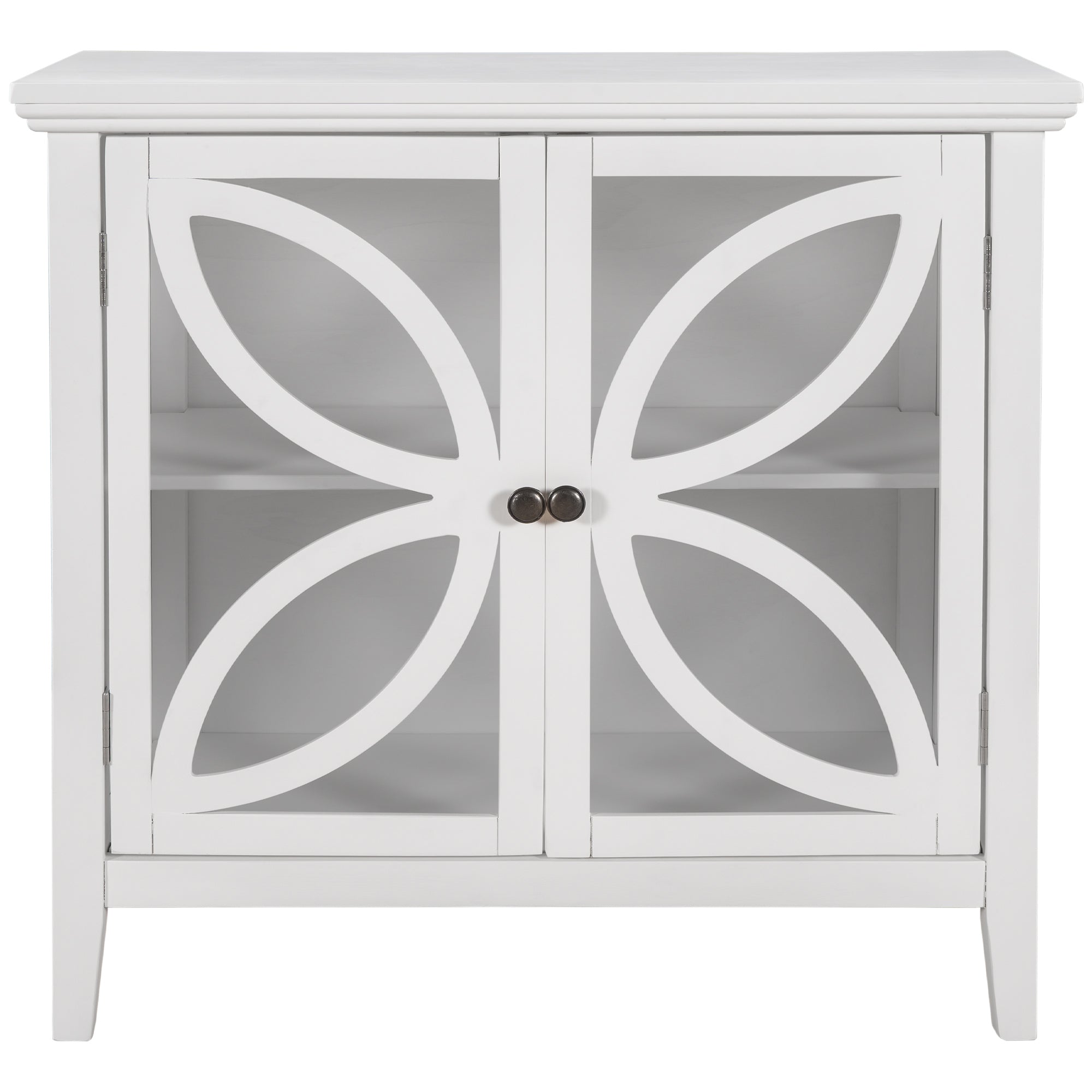 Wood Double Transparent Door Accent Cabinet with Adjustable Shelf