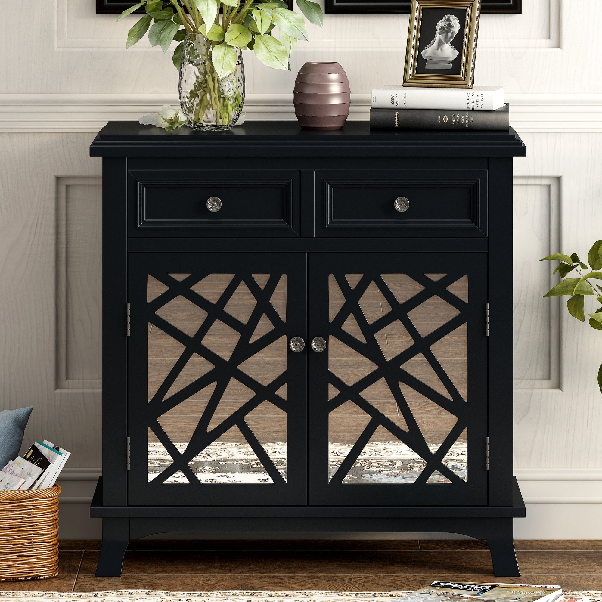 Wood Double Door Accent Cabinet with 2 Drawers