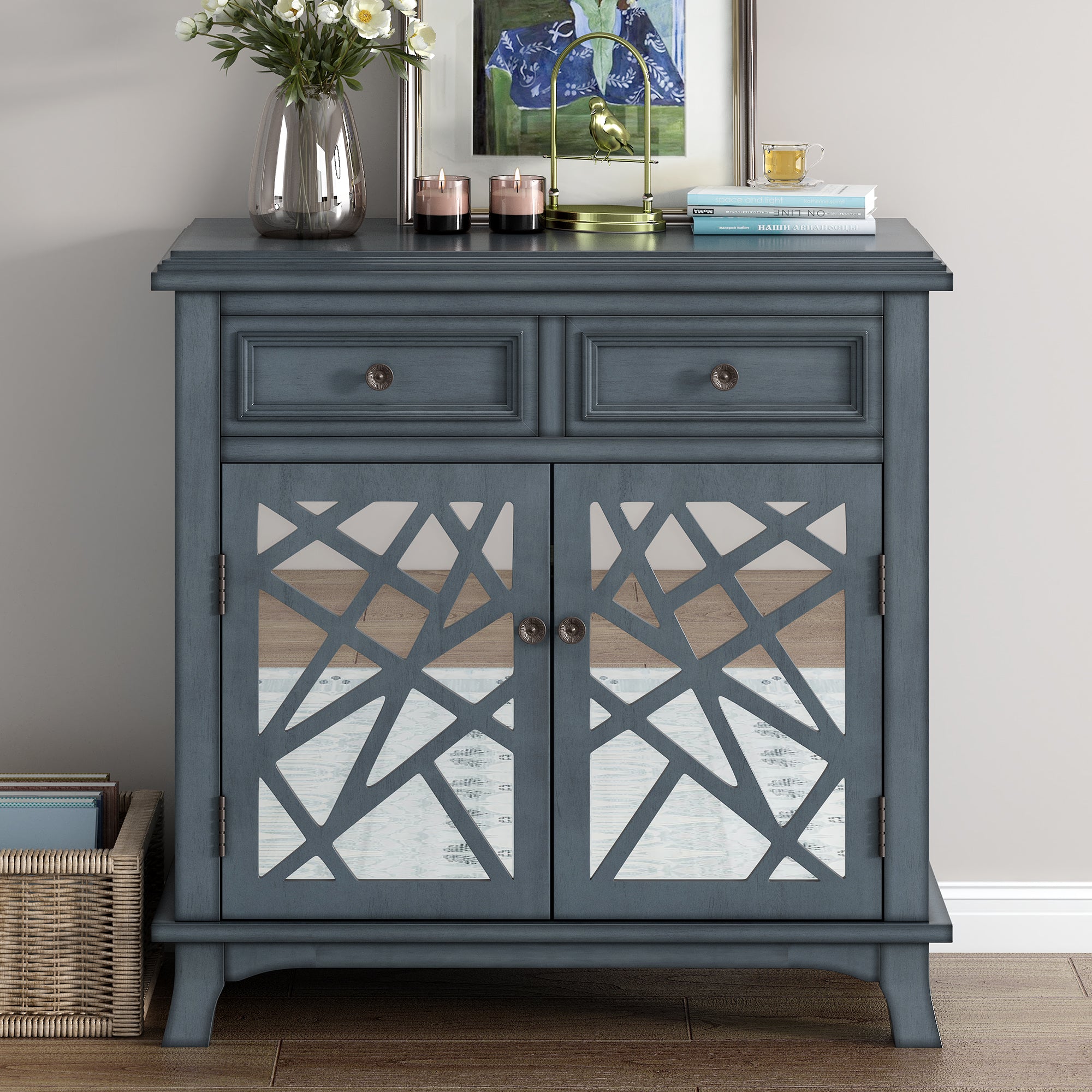 Wood Double Door Accent Cabinet with 2 Drawers