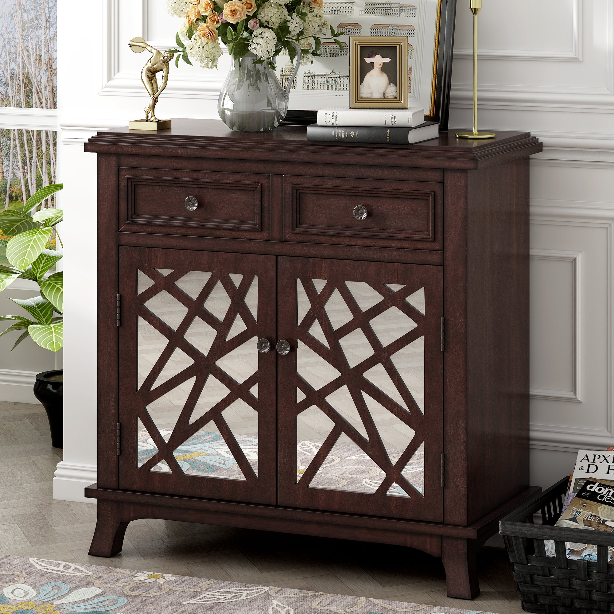 Wood Double Door Accent Cabinet with 2 Drawers