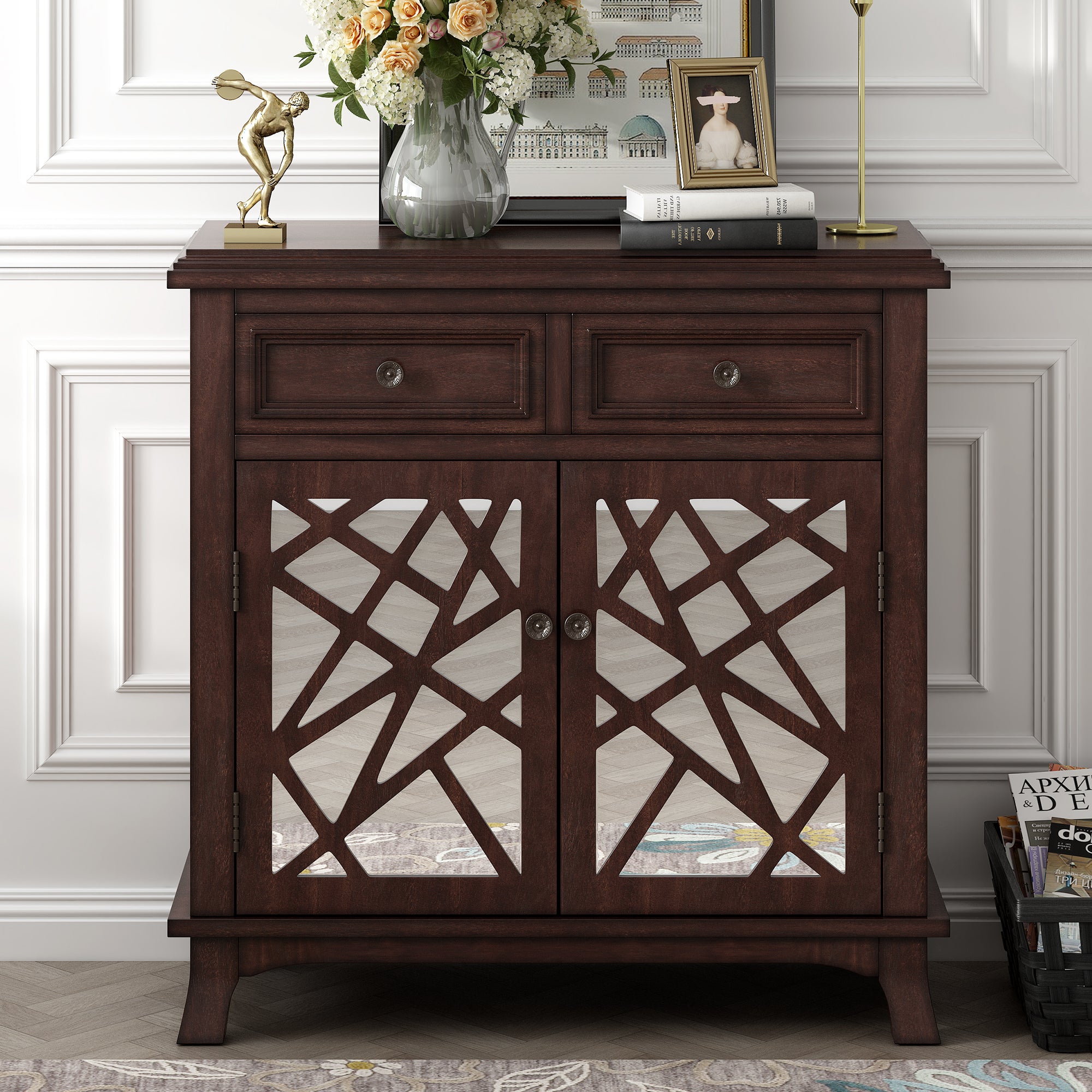 Wood Double Door Accent Cabinet with 2 Drawers