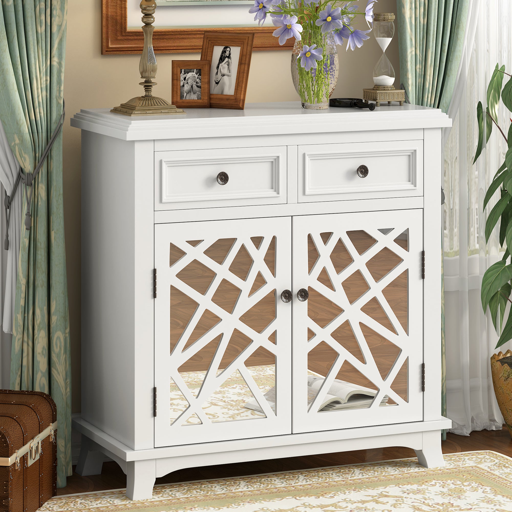 Wood Double Door Accent Cabinet with 2 Drawers