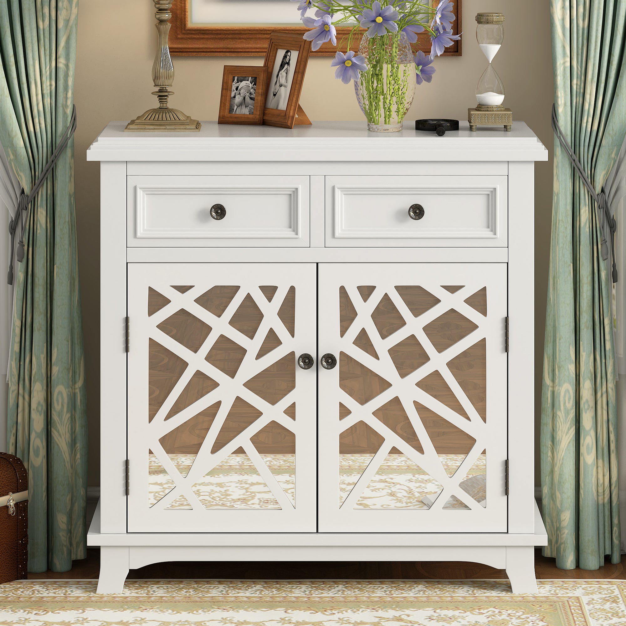 Wood Double Door Accent Cabinet with 2 Drawers