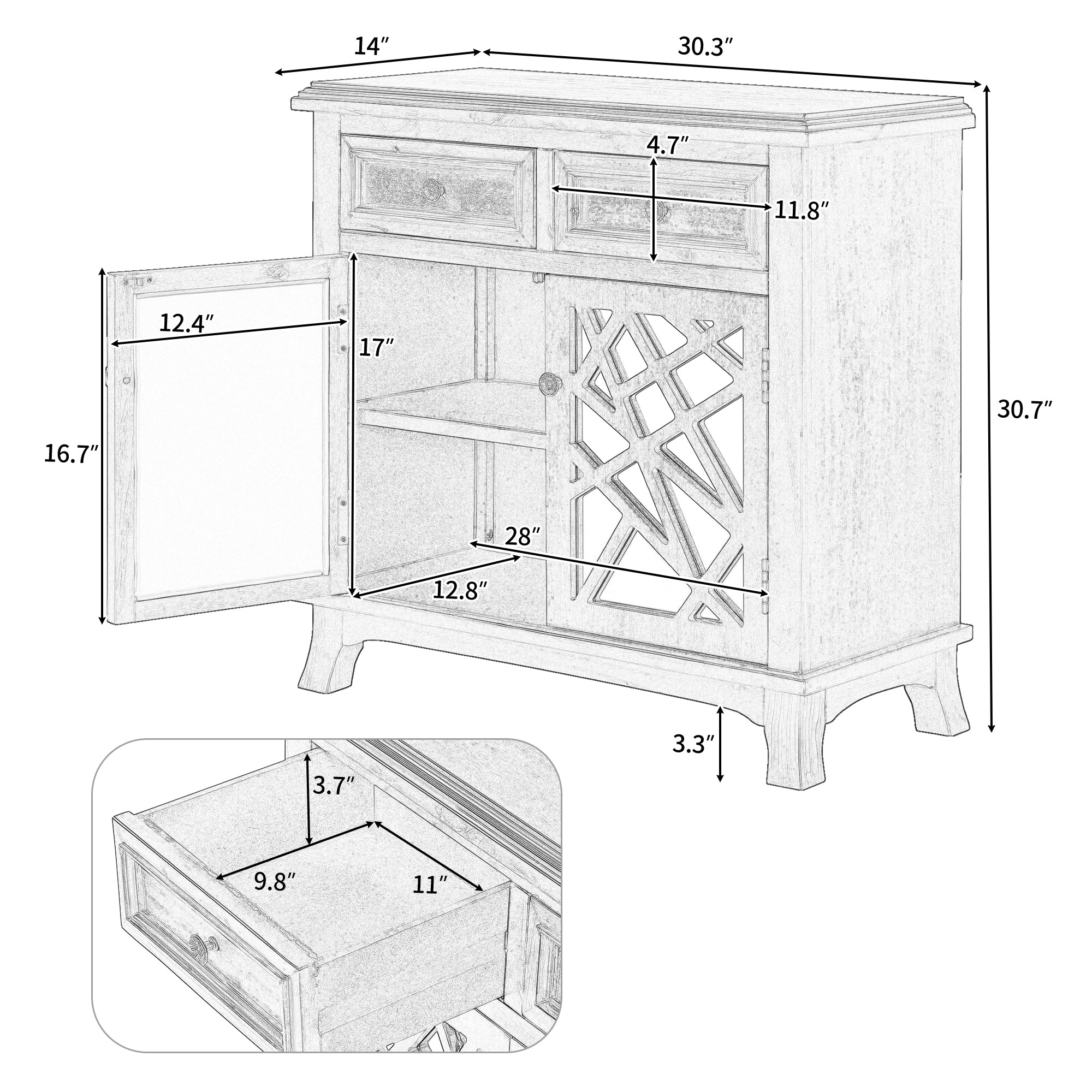 Wood Double Door Accent Cabinet with 2 Drawers