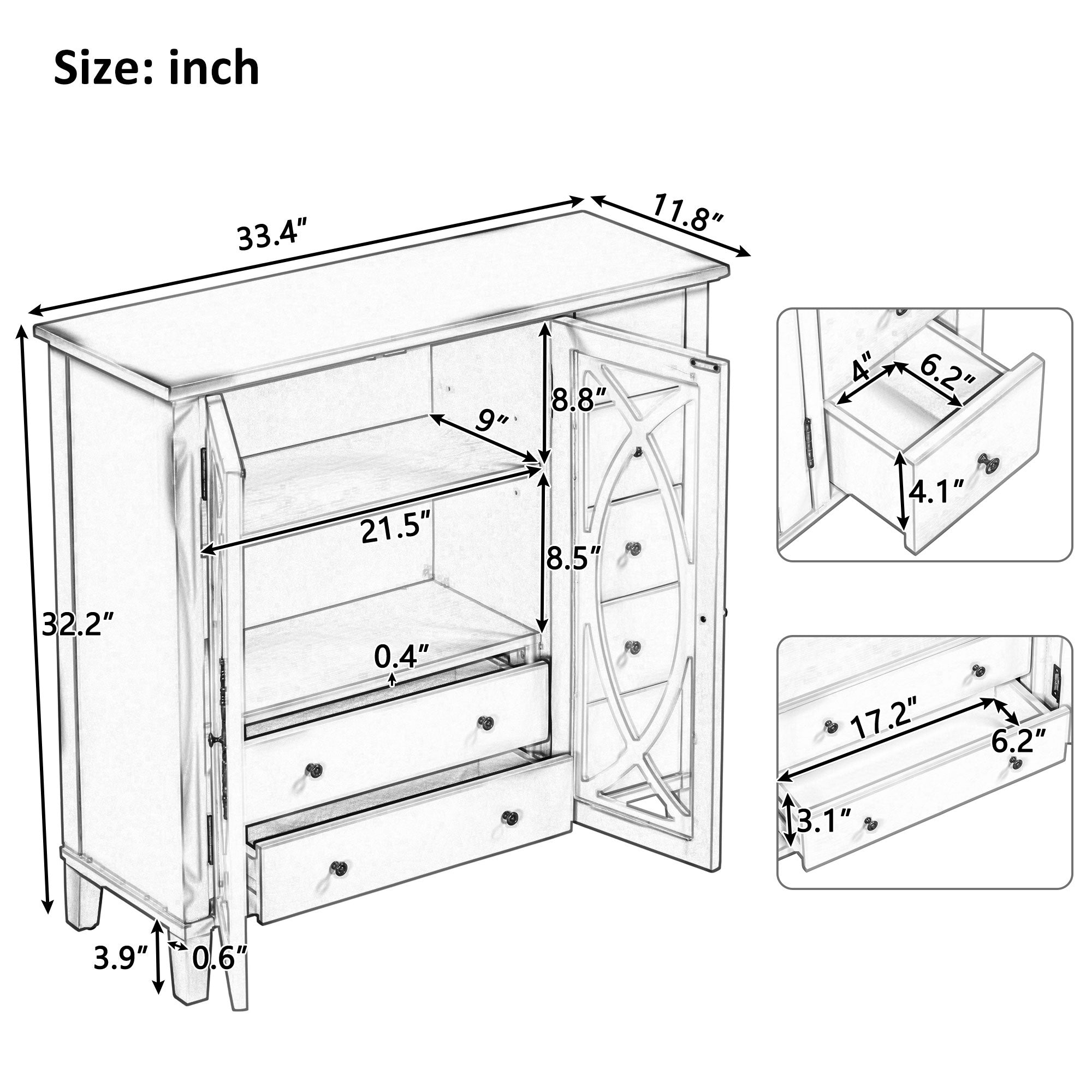32" Wood 2-door Accent Storage Cabinet