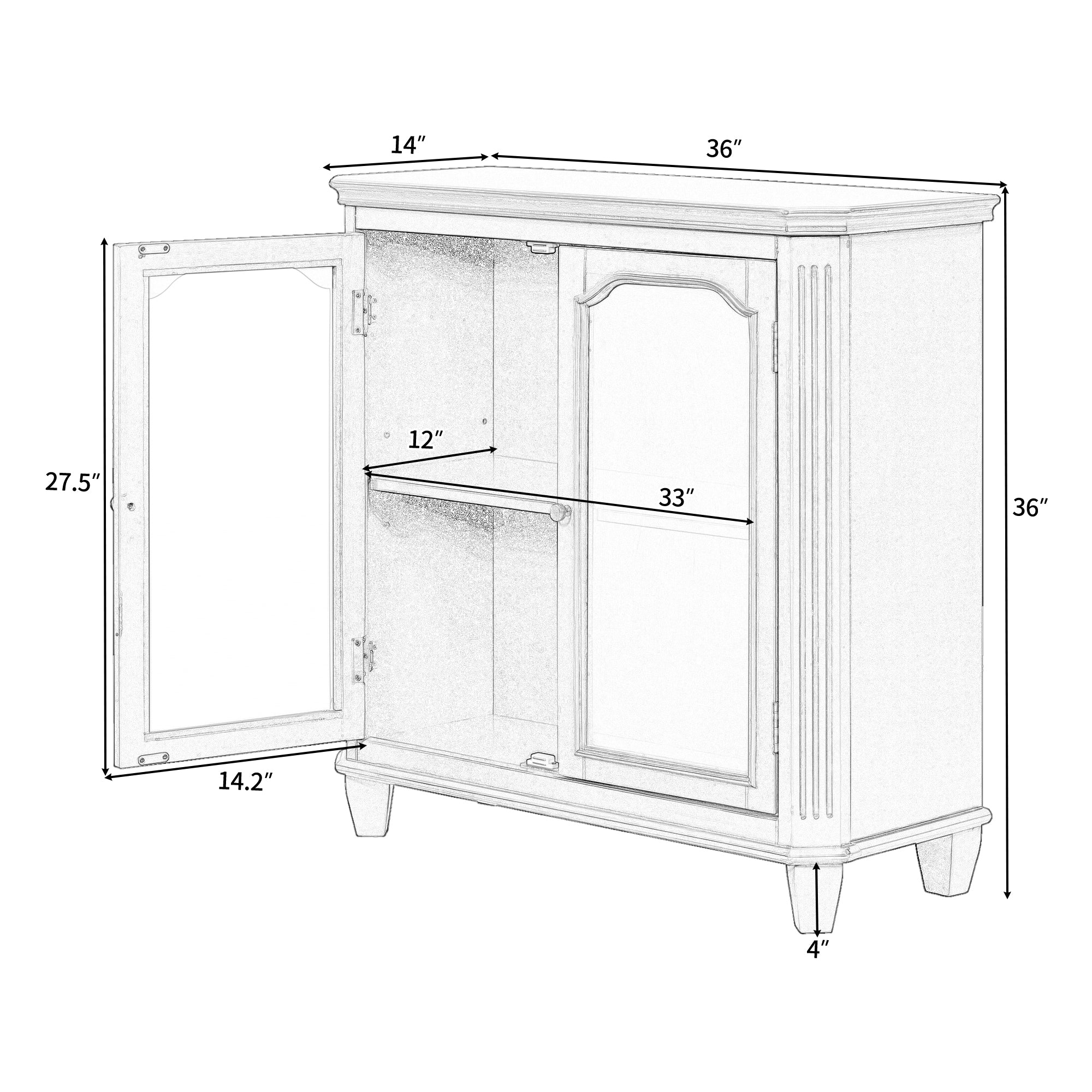 36" Tall Wood 2-door Accent Cabinet with Transparent Cabinet Doors