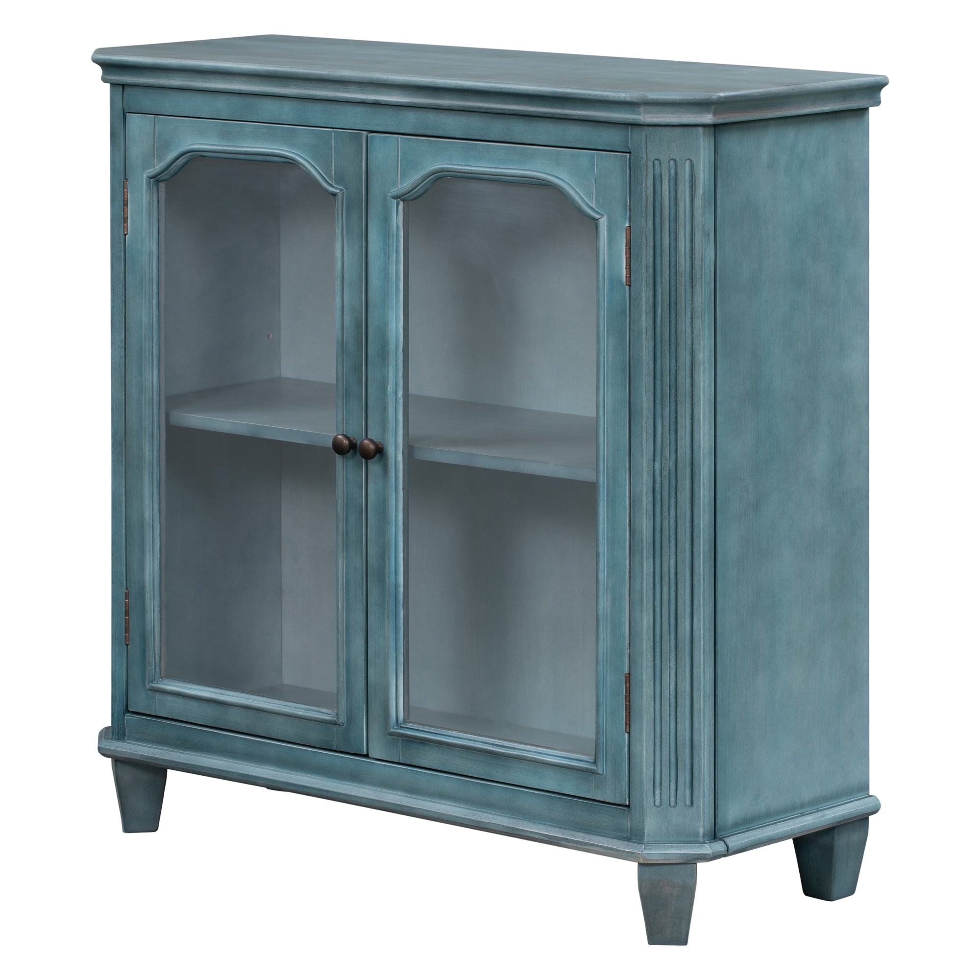 36" Tall Wood 2-door Accent Cabinet with Transparent Cabinet Doors