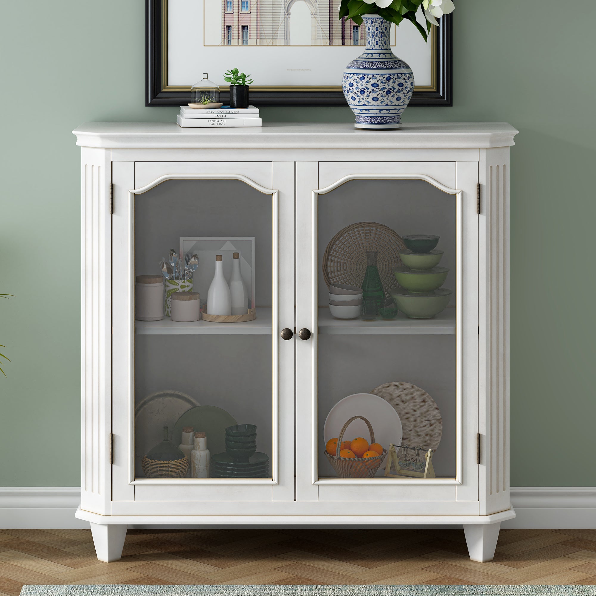 36" Tall Wood 2-door Accent Cabinet with Transparent Cabinet Doors