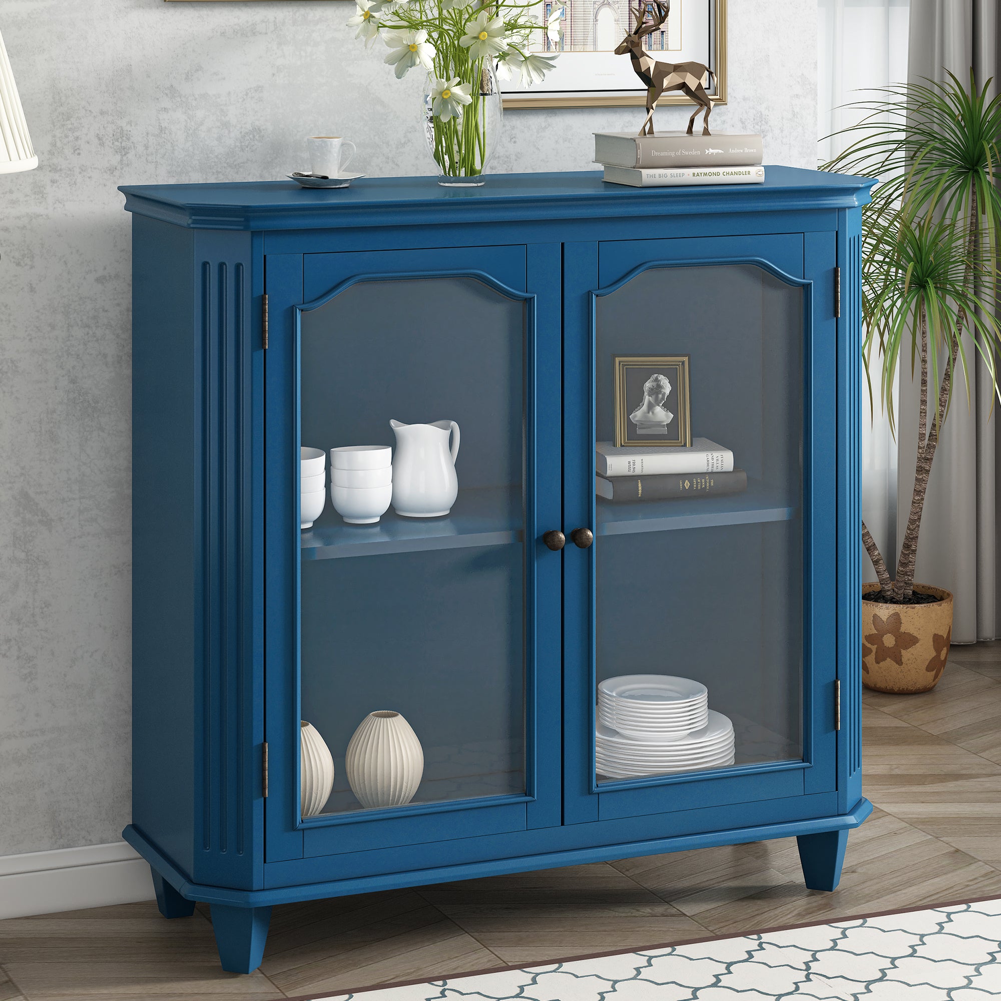 36" Tall Wood 2-door Accent Cabinet with Transparent Cabinet Doors