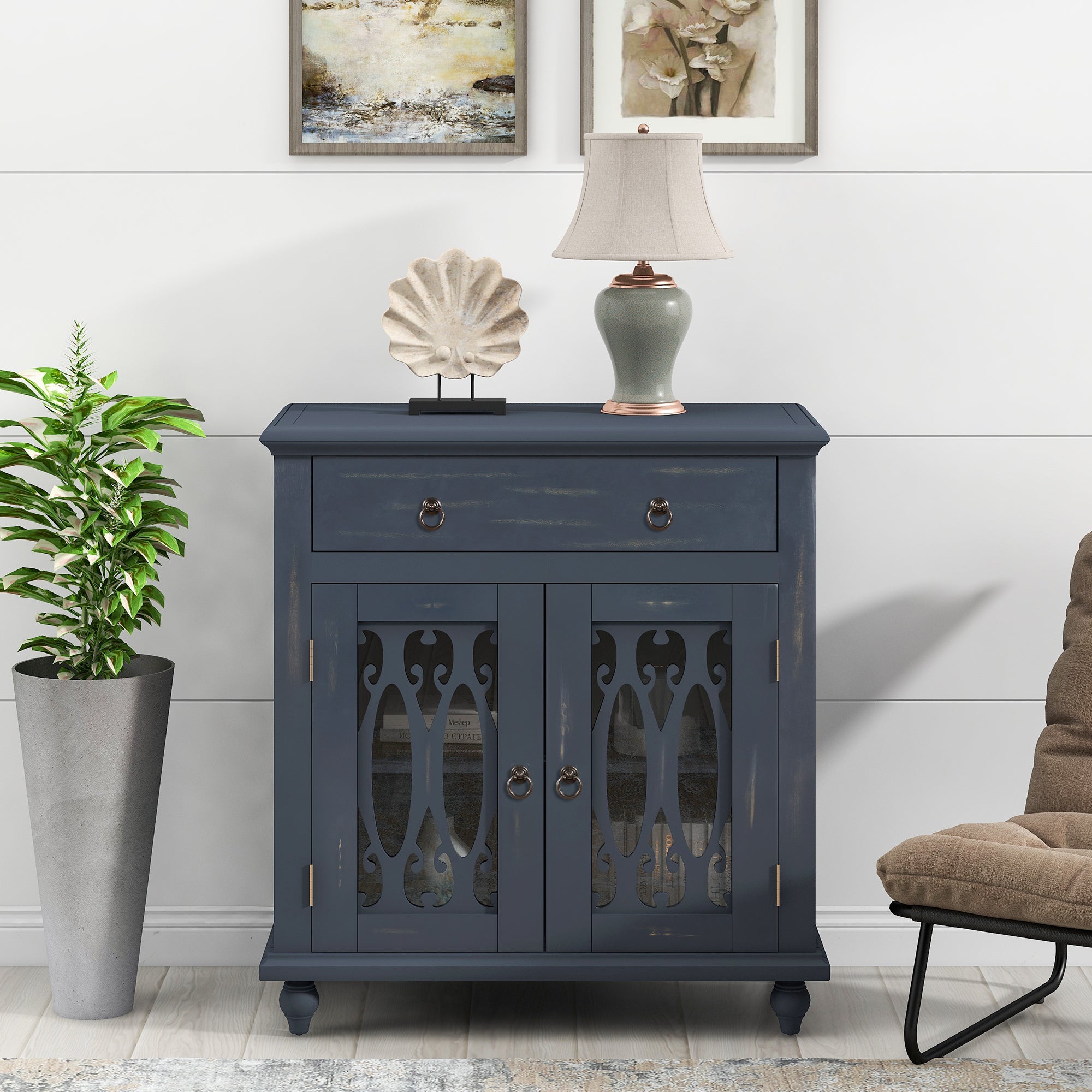 37" Tall Wood 2-door Accent Cabinet with 1 Drawer