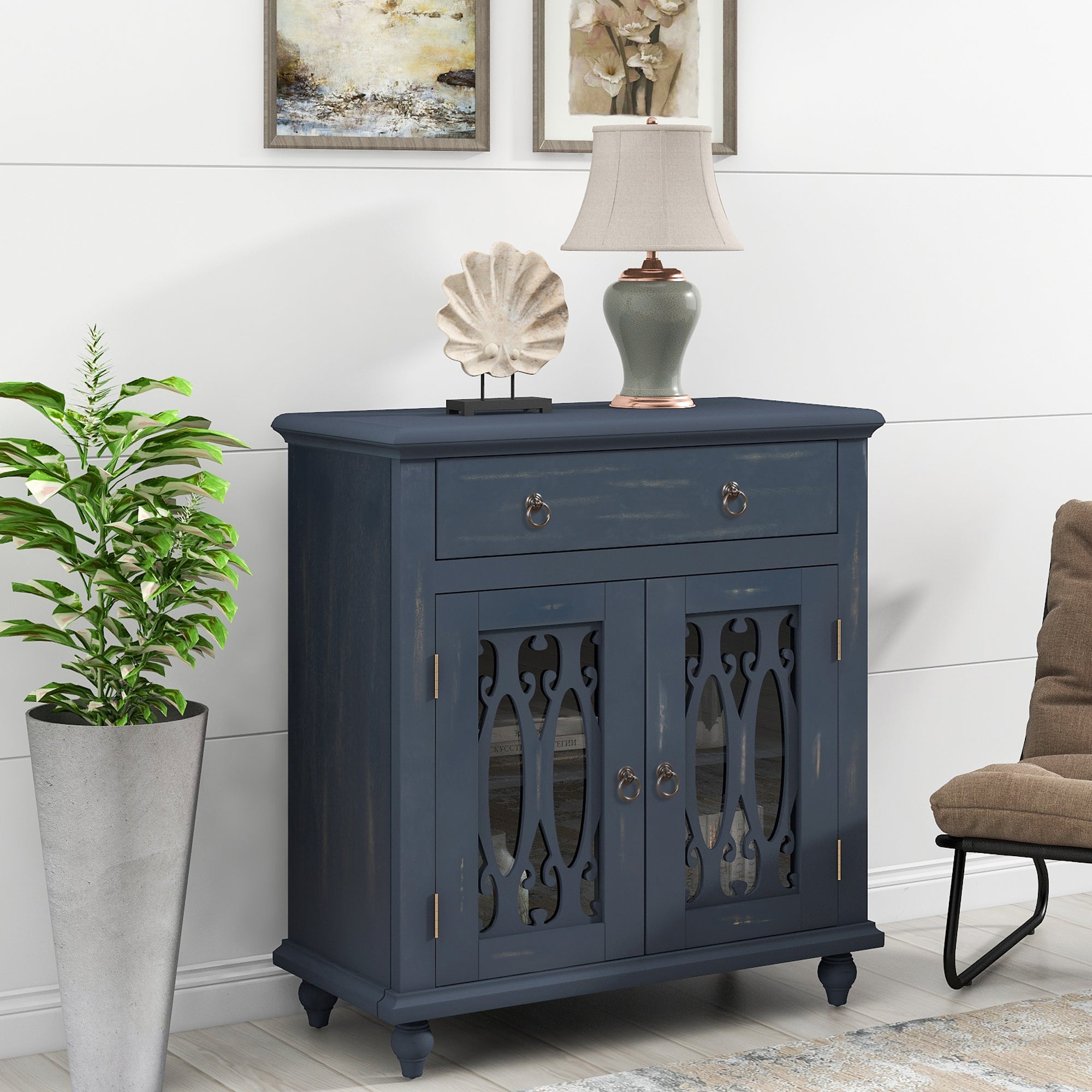 37" Tall Wood 2-door Accent Cabinet with 1 Drawer