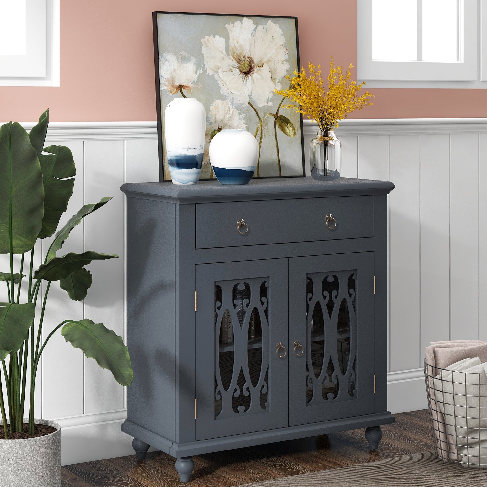 37" Tall Wood 2-door Accent Cabinet with 1 Drawer