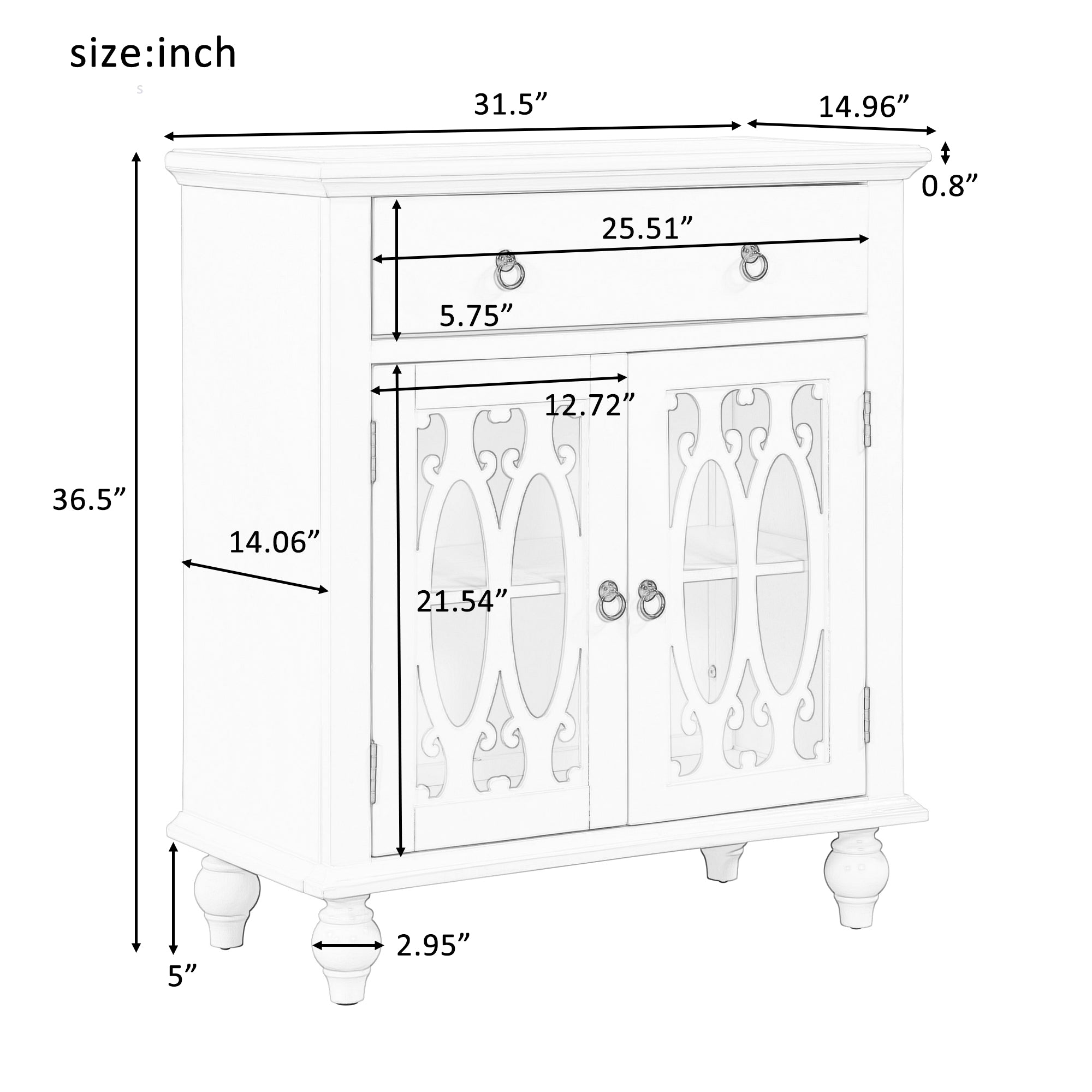 37" Tall Wood 2-door Accent Cabinet with 1 Drawer