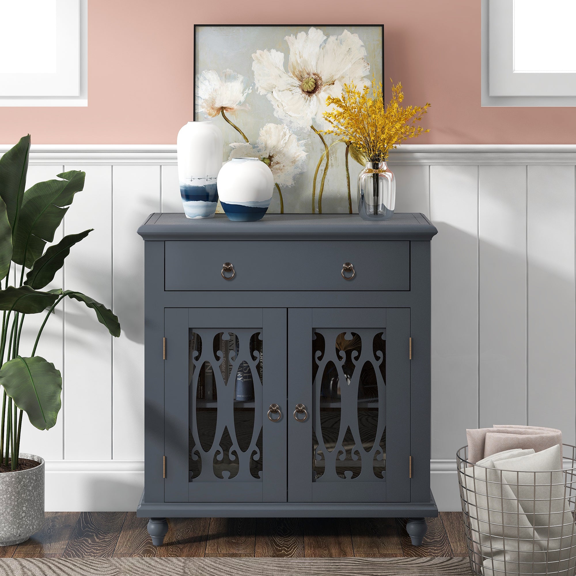 37" Tall Wood 2-door Accent Cabinet with 1 Drawer