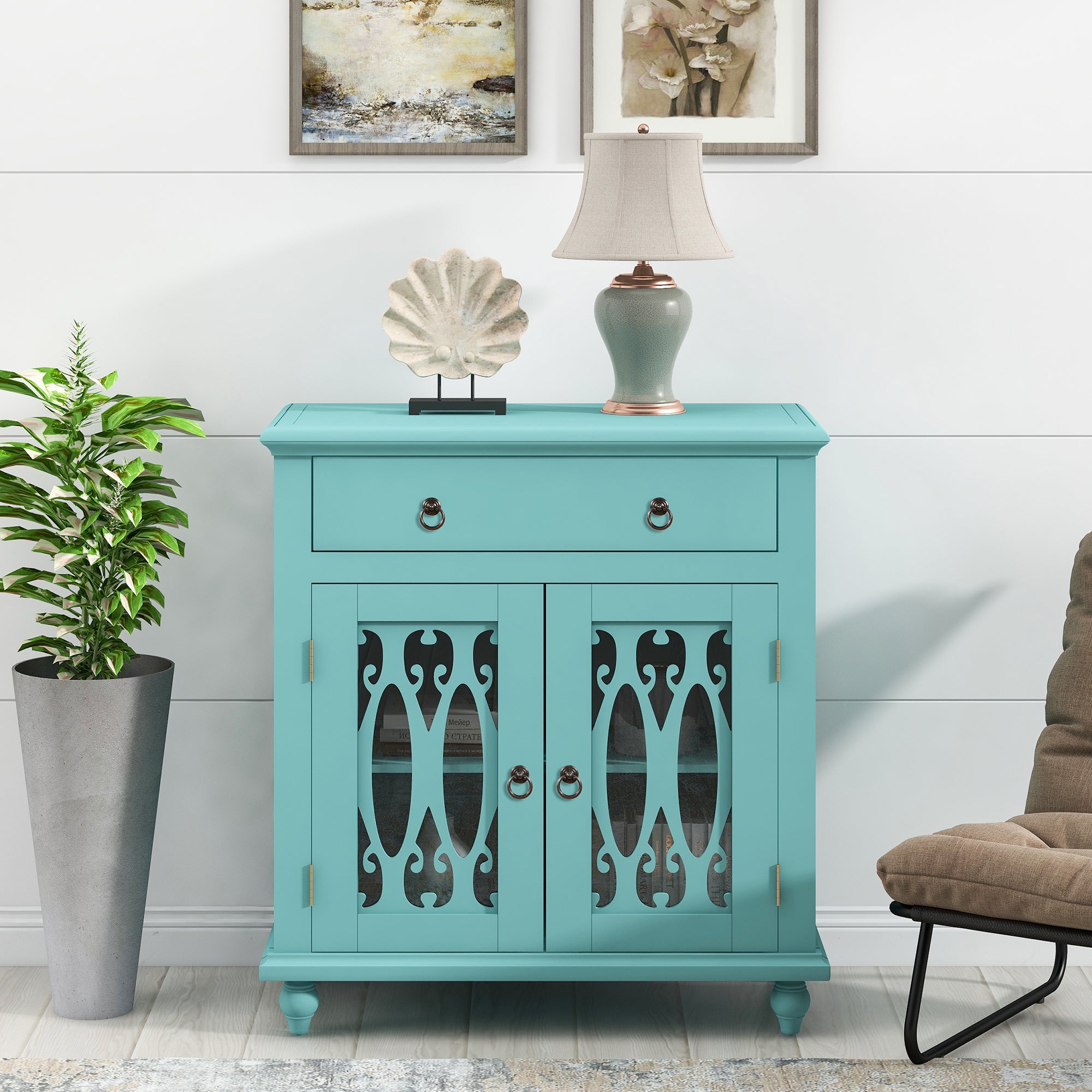 37" Tall Wood 2-door Accent Cabinet with 1 Drawer