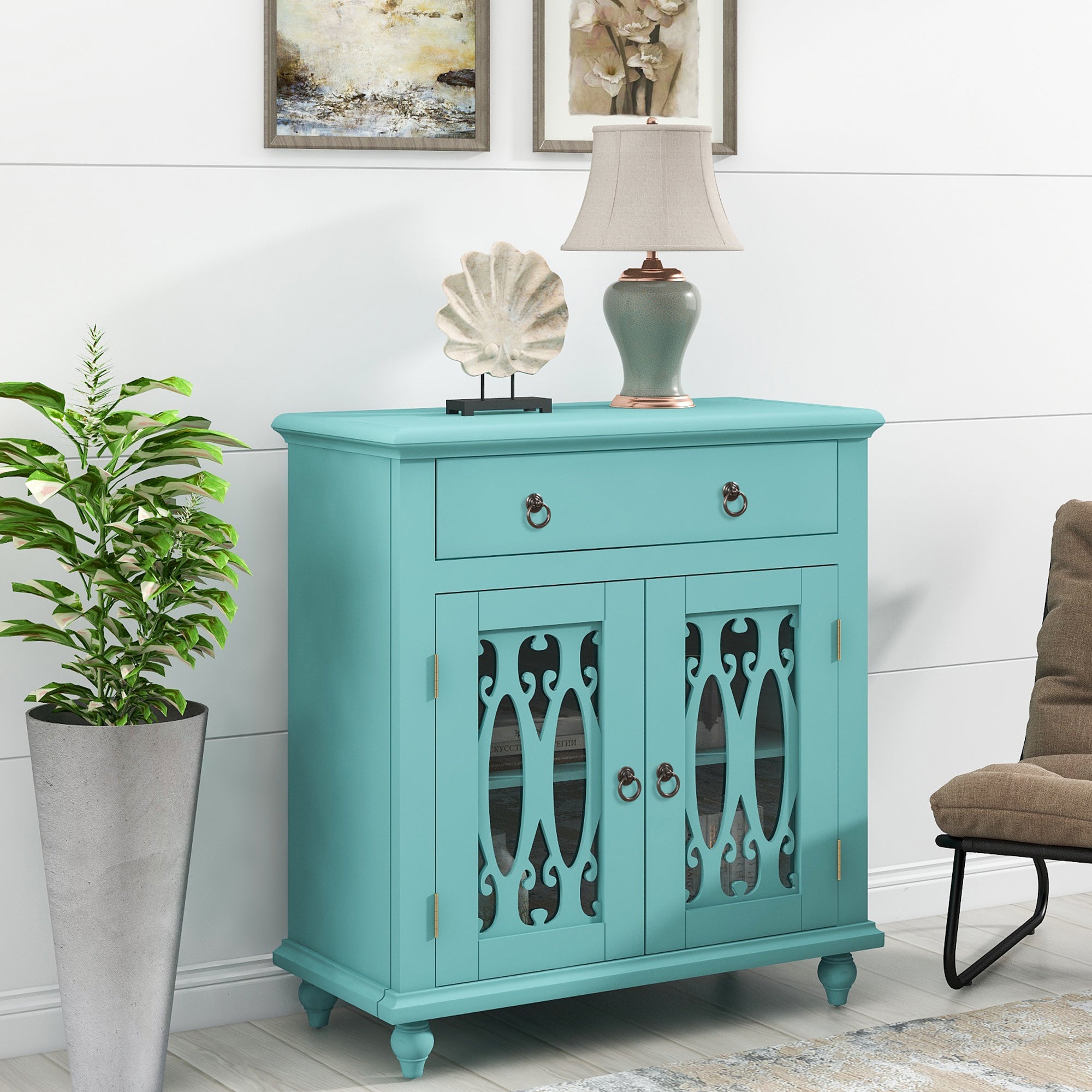 37" Tall Wood 2-door Accent Cabinet with 1 Drawer