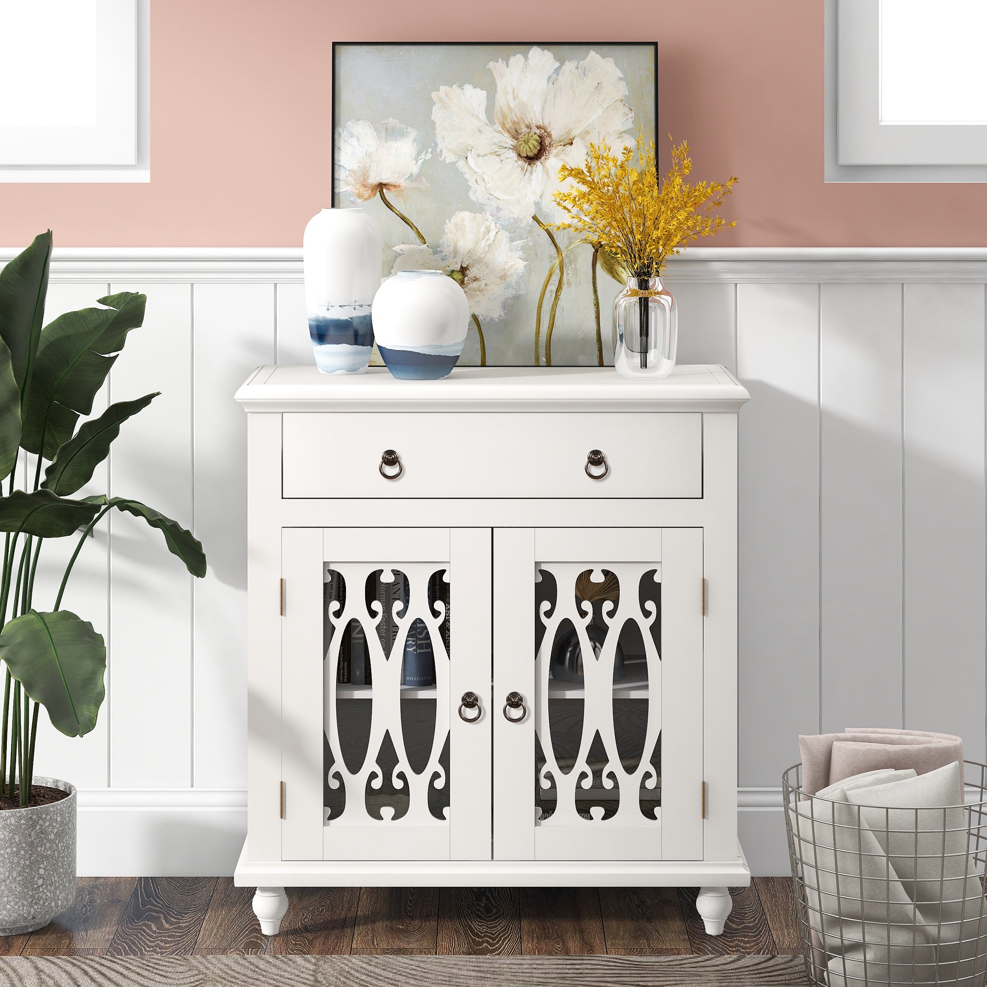 37" Tall Wood 2-door Accent Cabinet with 1 Drawer