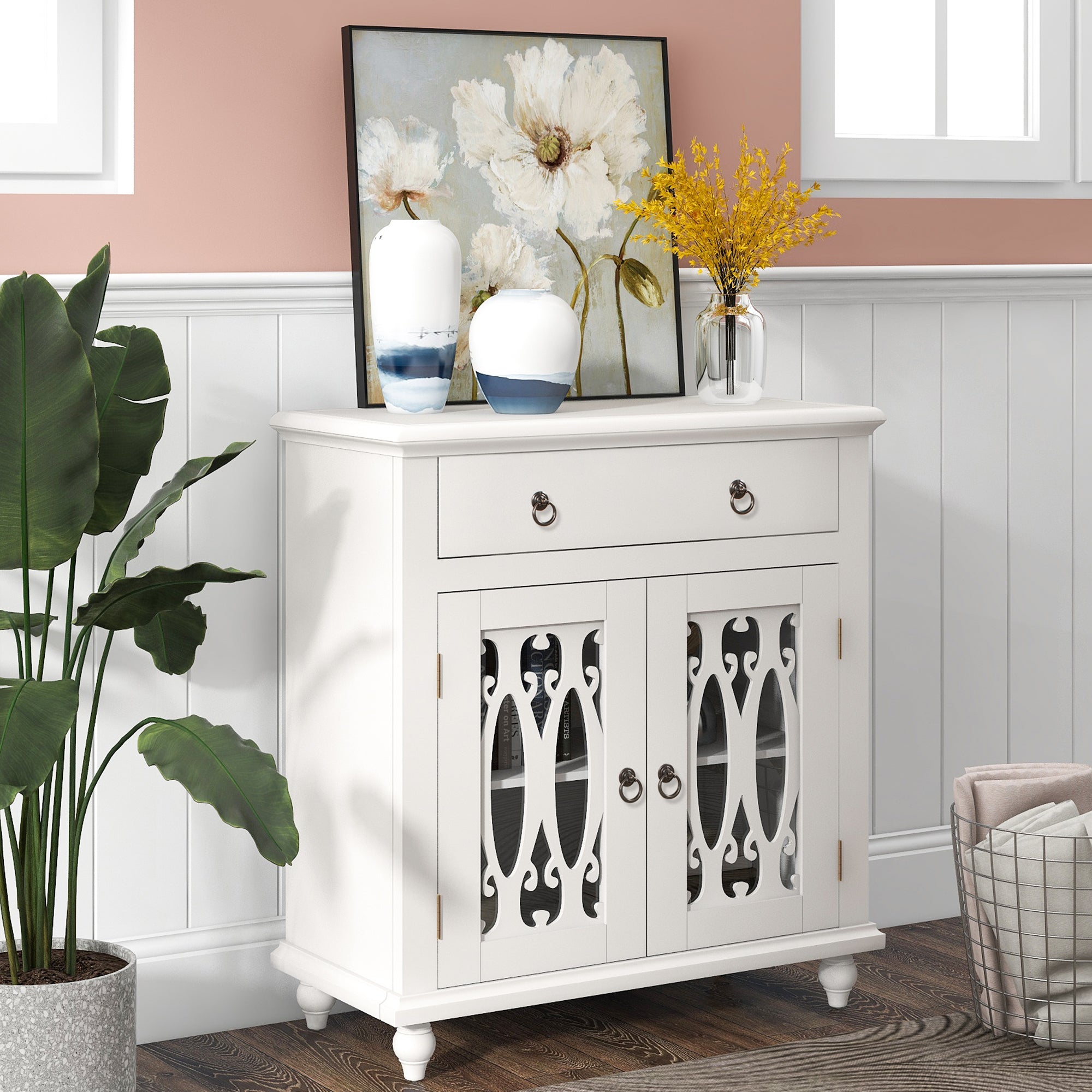 37" Tall Wood 2-door Accent Cabinet with 1 Drawer