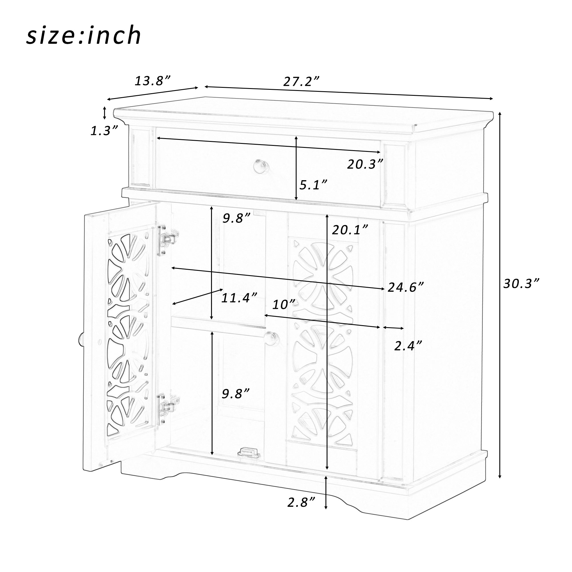 30" Tall Wood 2-door Accent Cabinet with 1 Drawer