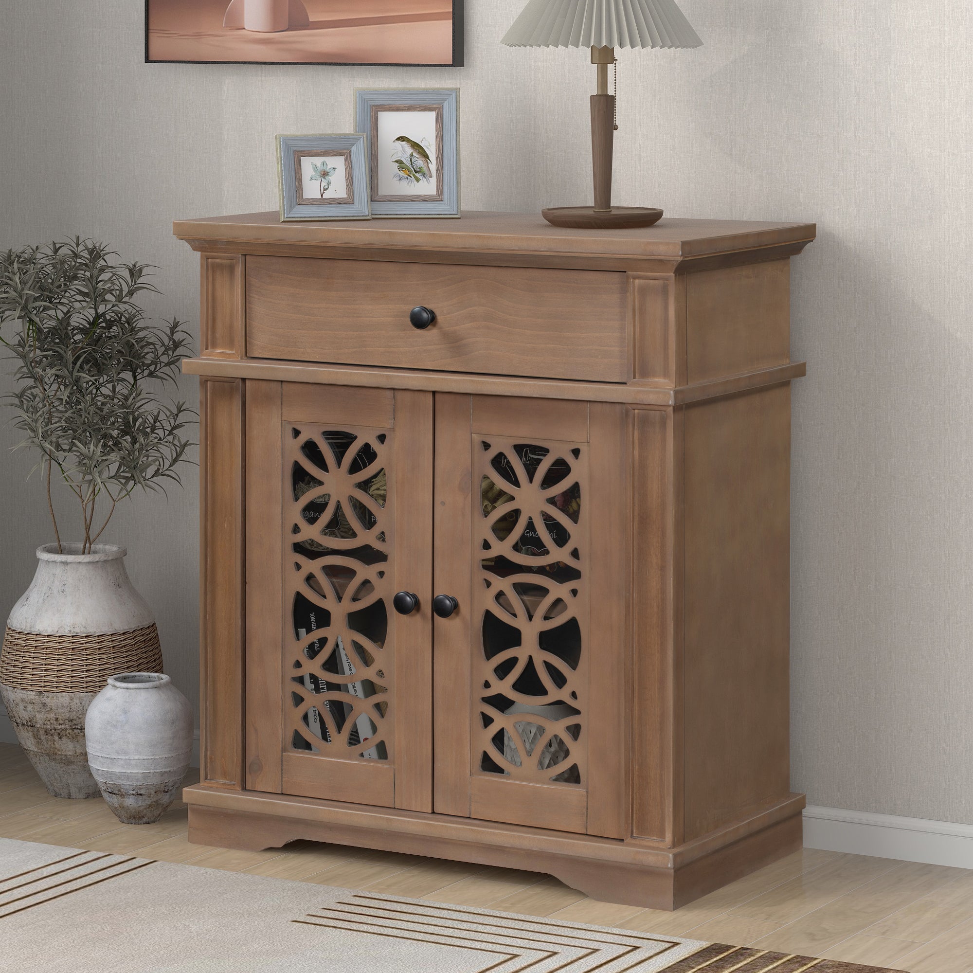30" Tall Wood 2-door Accent Cabinet with 1 Drawer