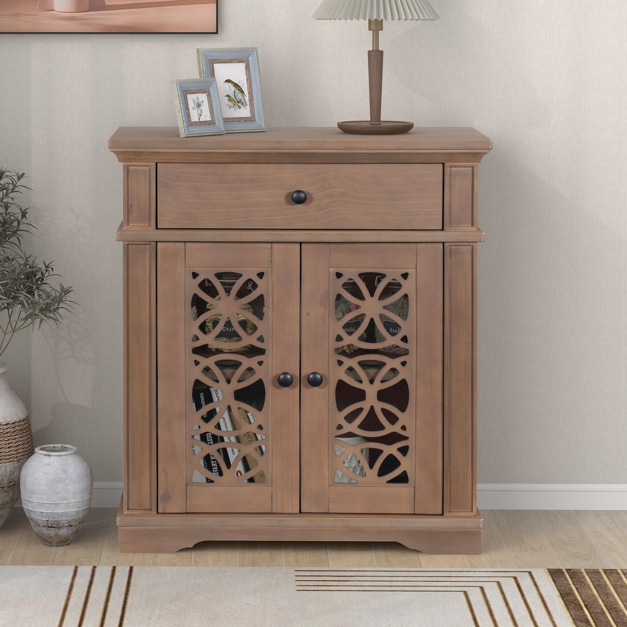 30" Tall Wood 2-door Accent Cabinet with 1 Drawer