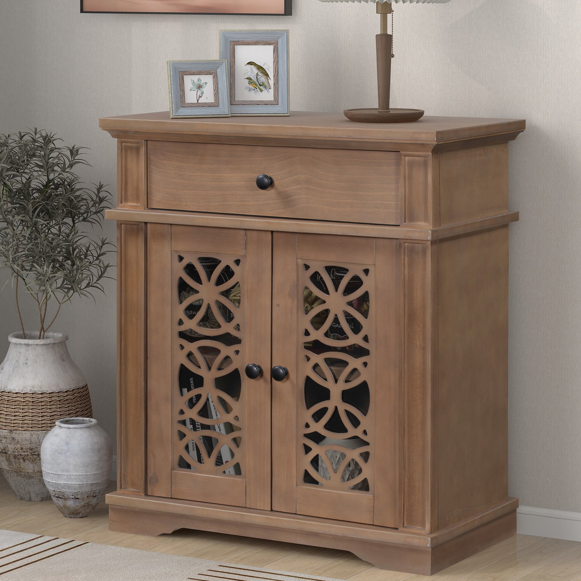 30" Tall Wood 2-door Accent Cabinet with 1 Drawer