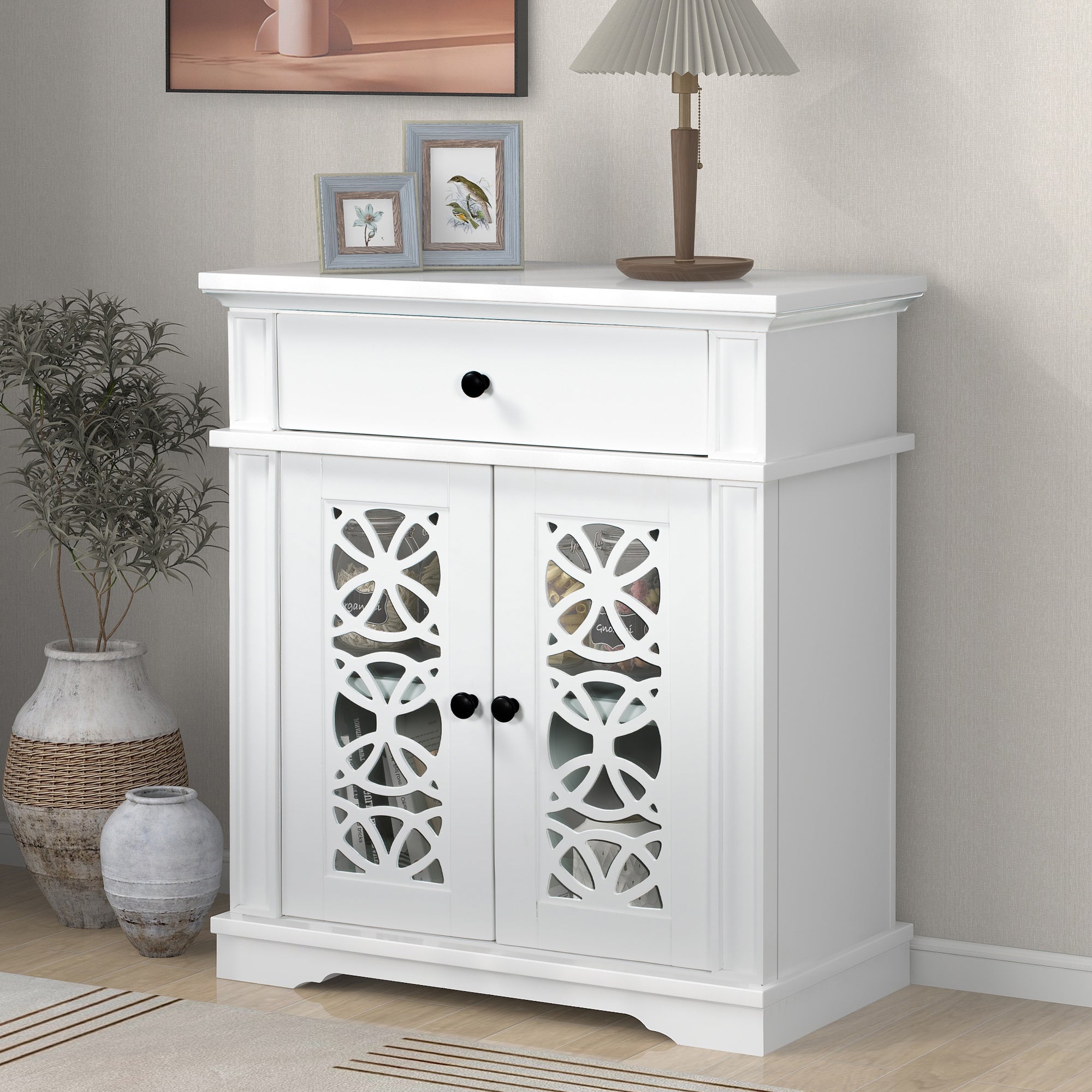 30" Tall Wood 2-door Accent Cabinet with 1 Drawer