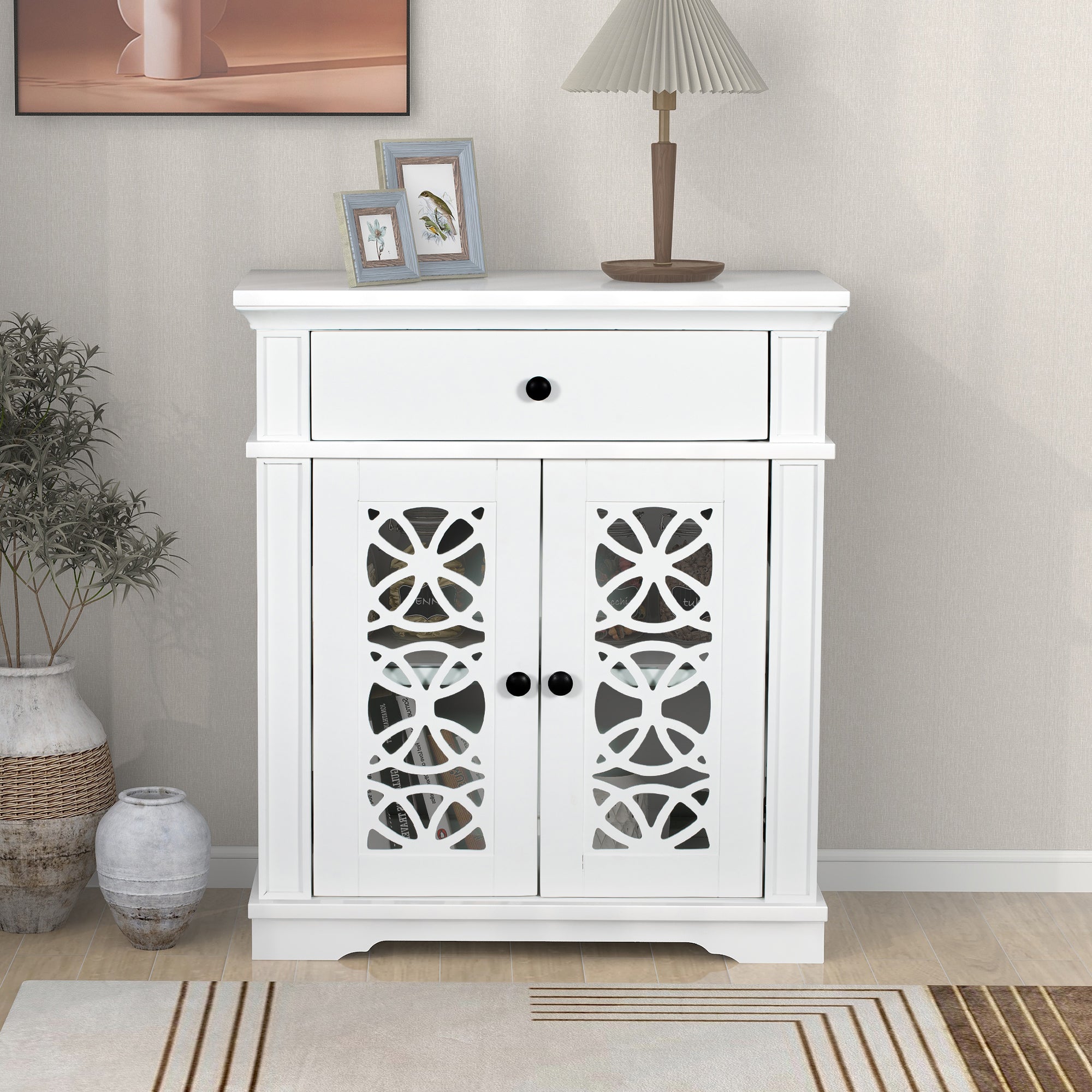 30" Tall Wood 2-door Accent Cabinet with 1 Drawer
