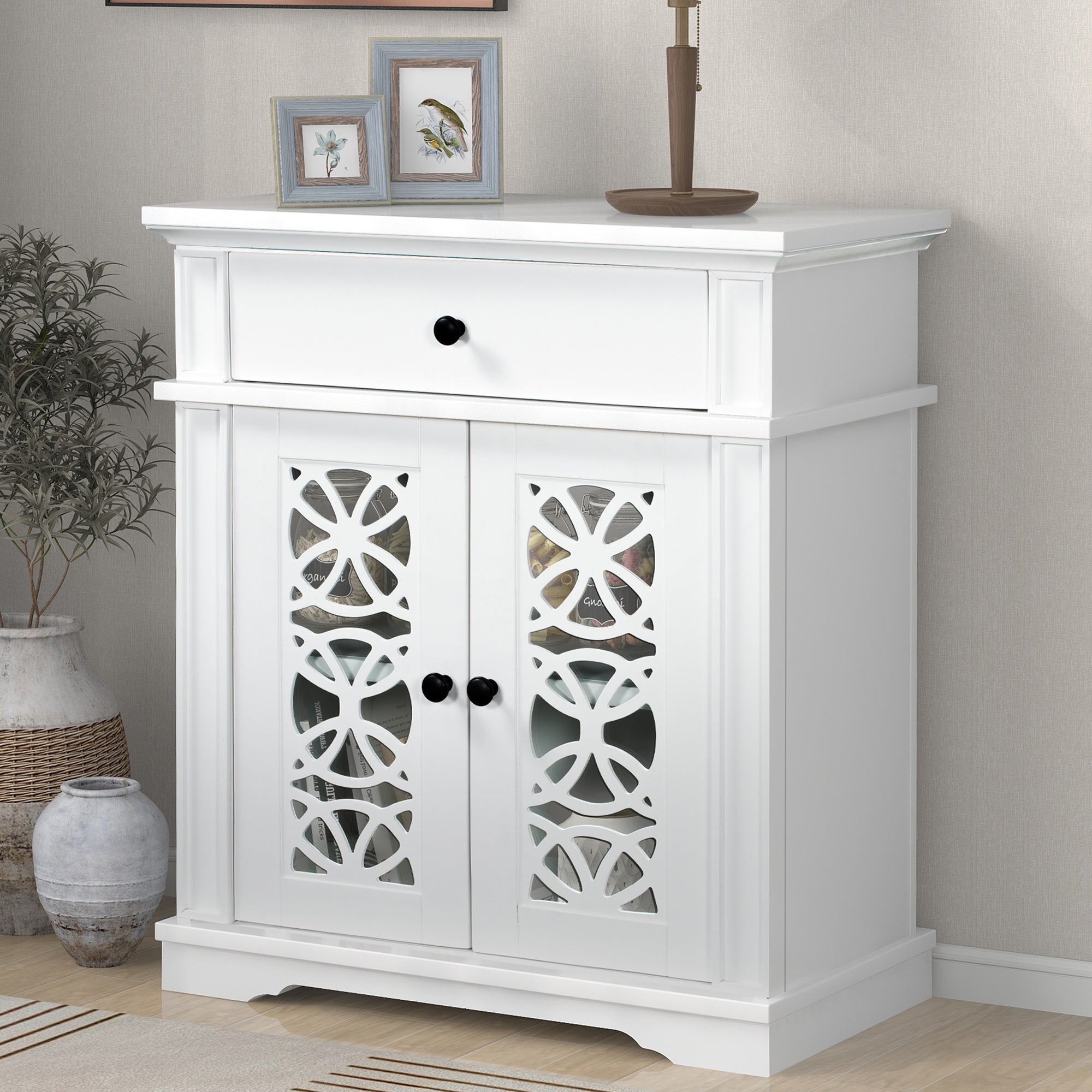 30" Tall Wood 2-door Accent Cabinet with 1 Drawer