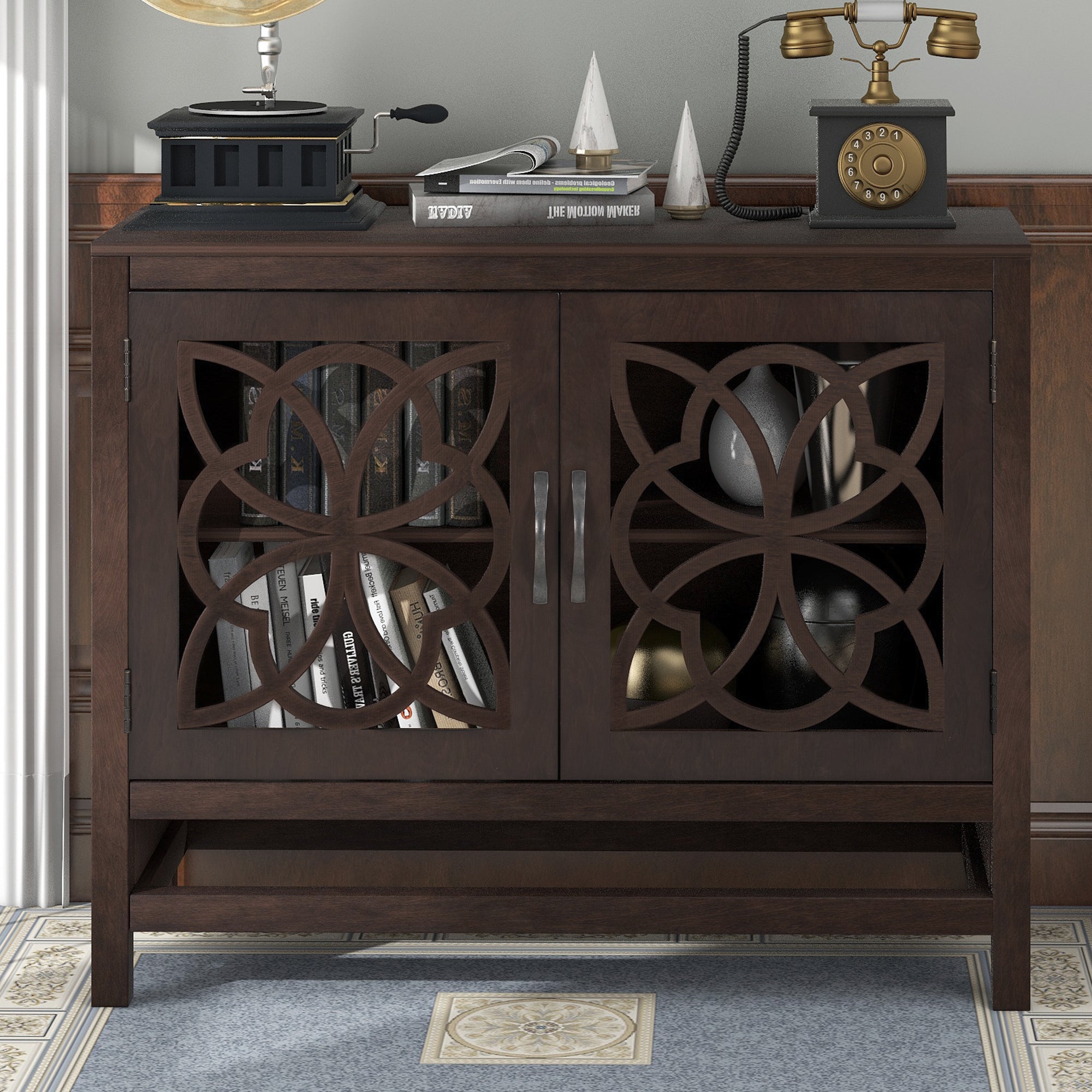 32" Tall Wood 2-door Accent Cabinet with Adjustable Shelf