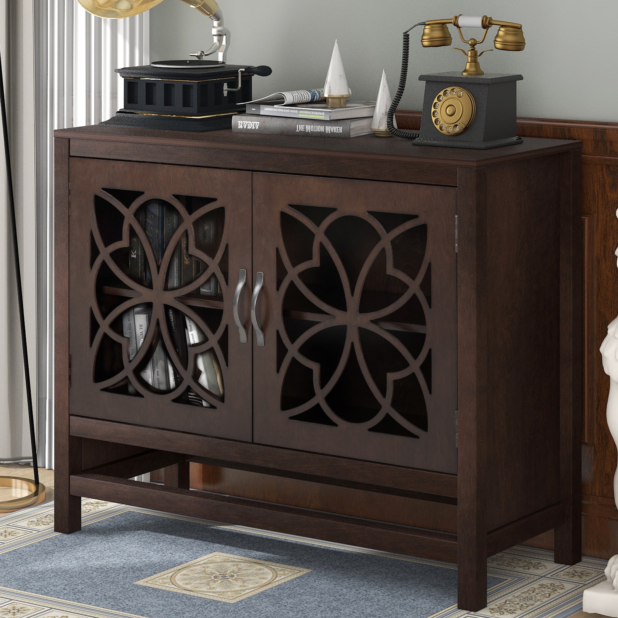 32" Tall Wood 2-door Accent Cabinet with Adjustable Shelf