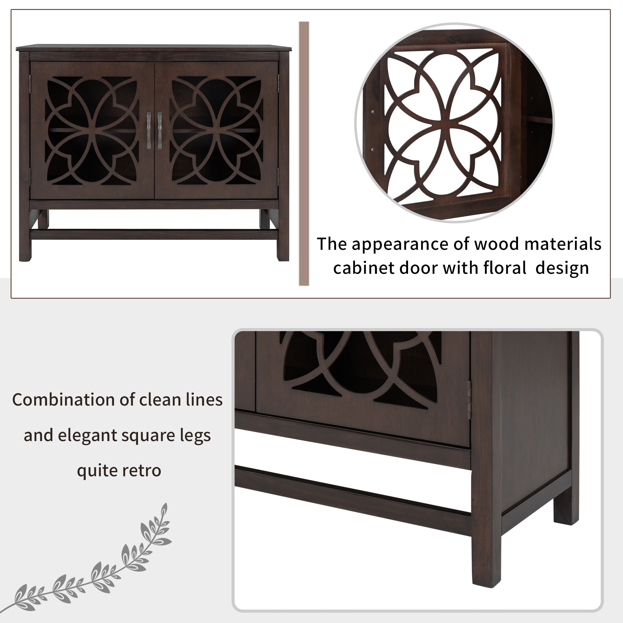 32" Tall Wood 2-door Accent Cabinet with Adjustable Shelf