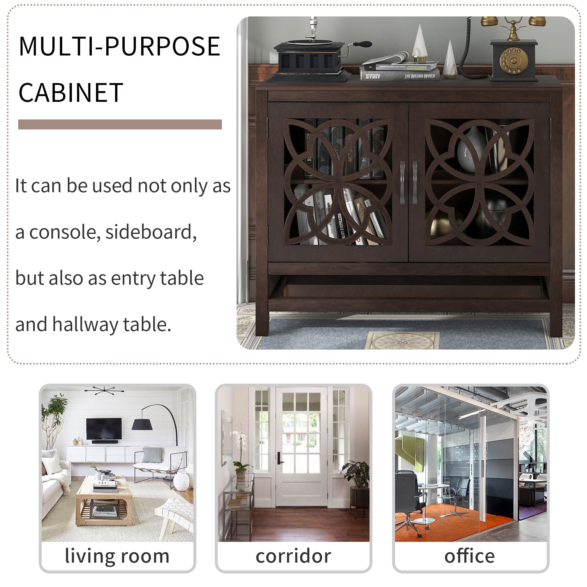 32" Tall Wood 2-door Accent Cabinet with Adjustable Shelf