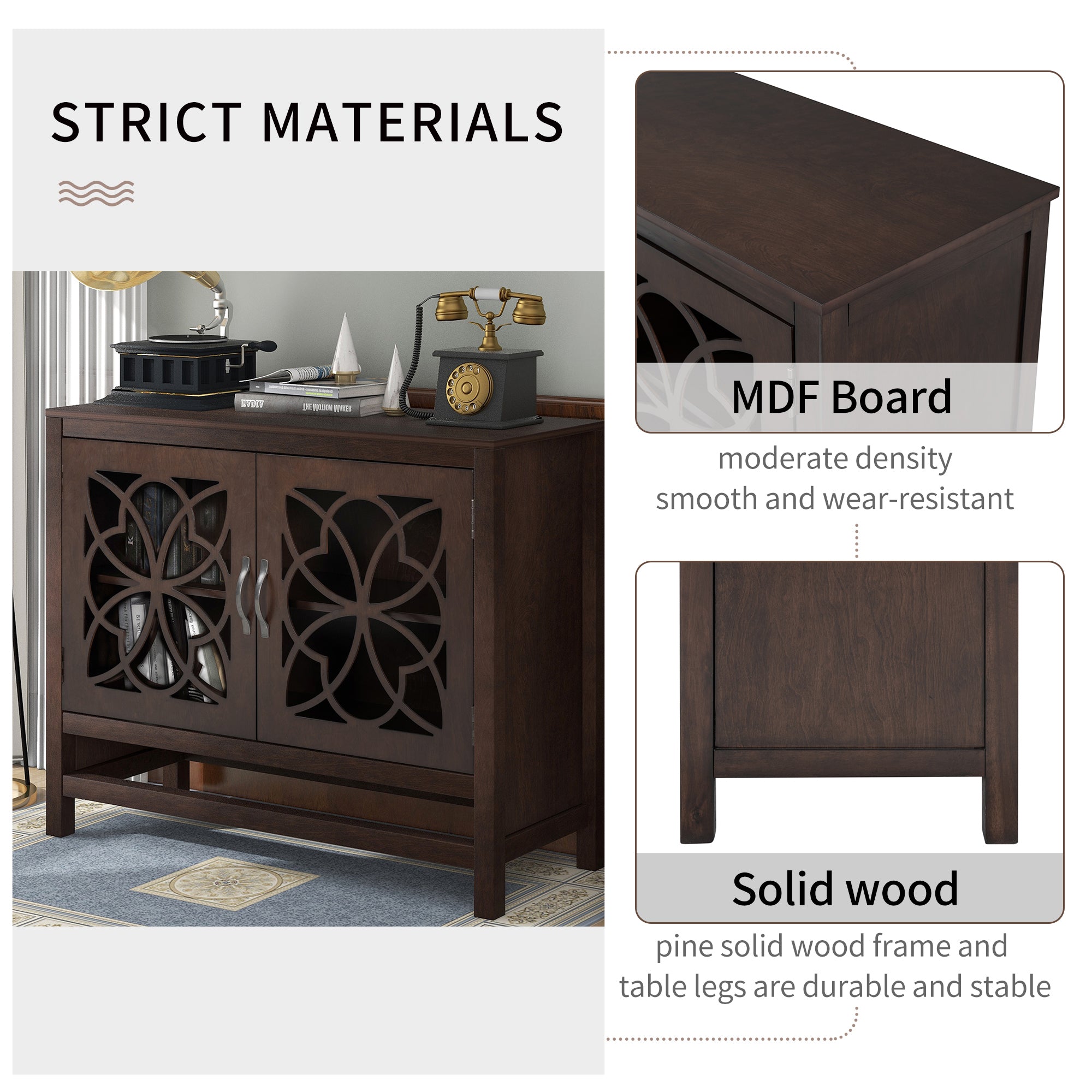 32" Tall Wood 2-door Accent Cabinet with Adjustable Shelf