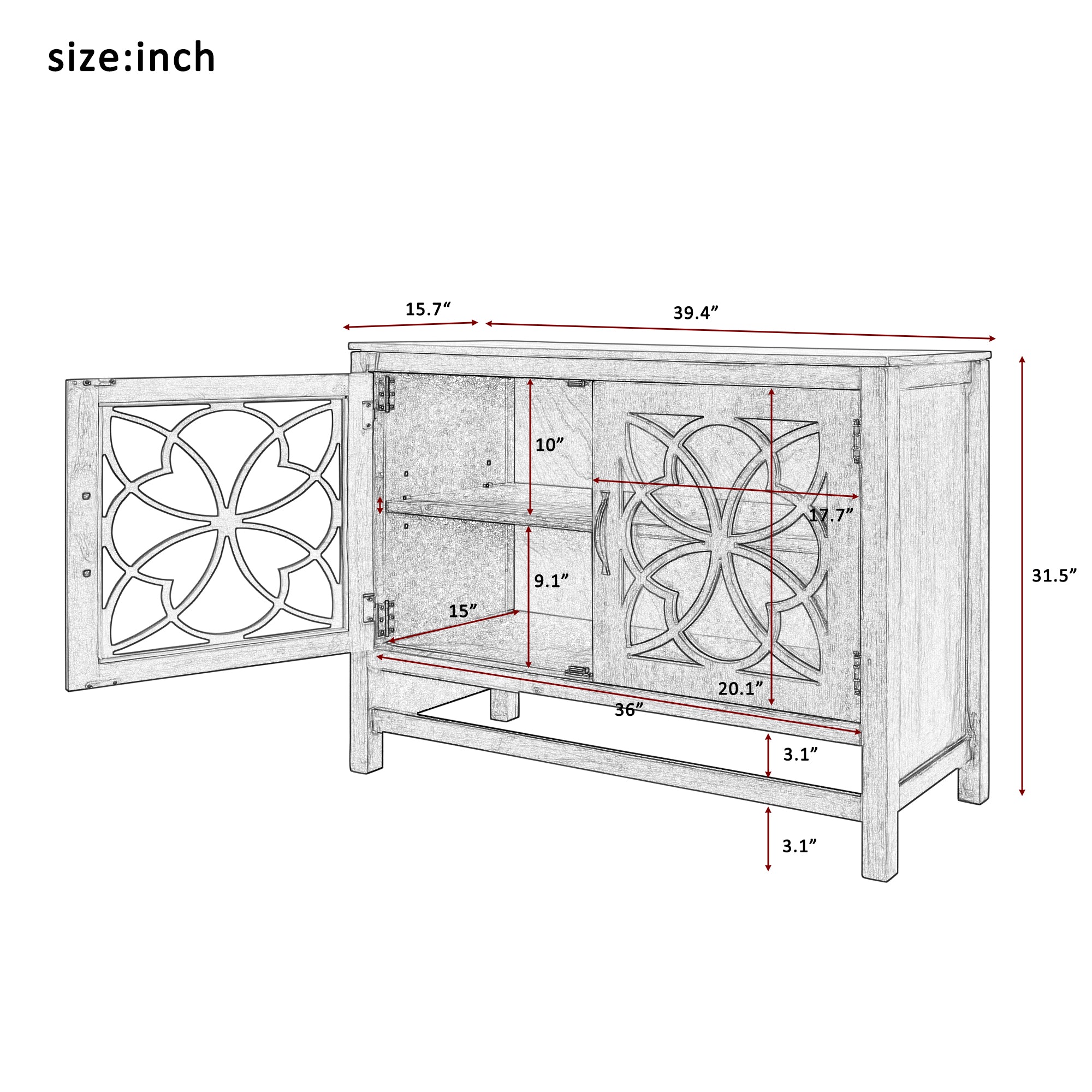 32" Tall Wood 2-door Accent Cabinet with Adjustable Shelf