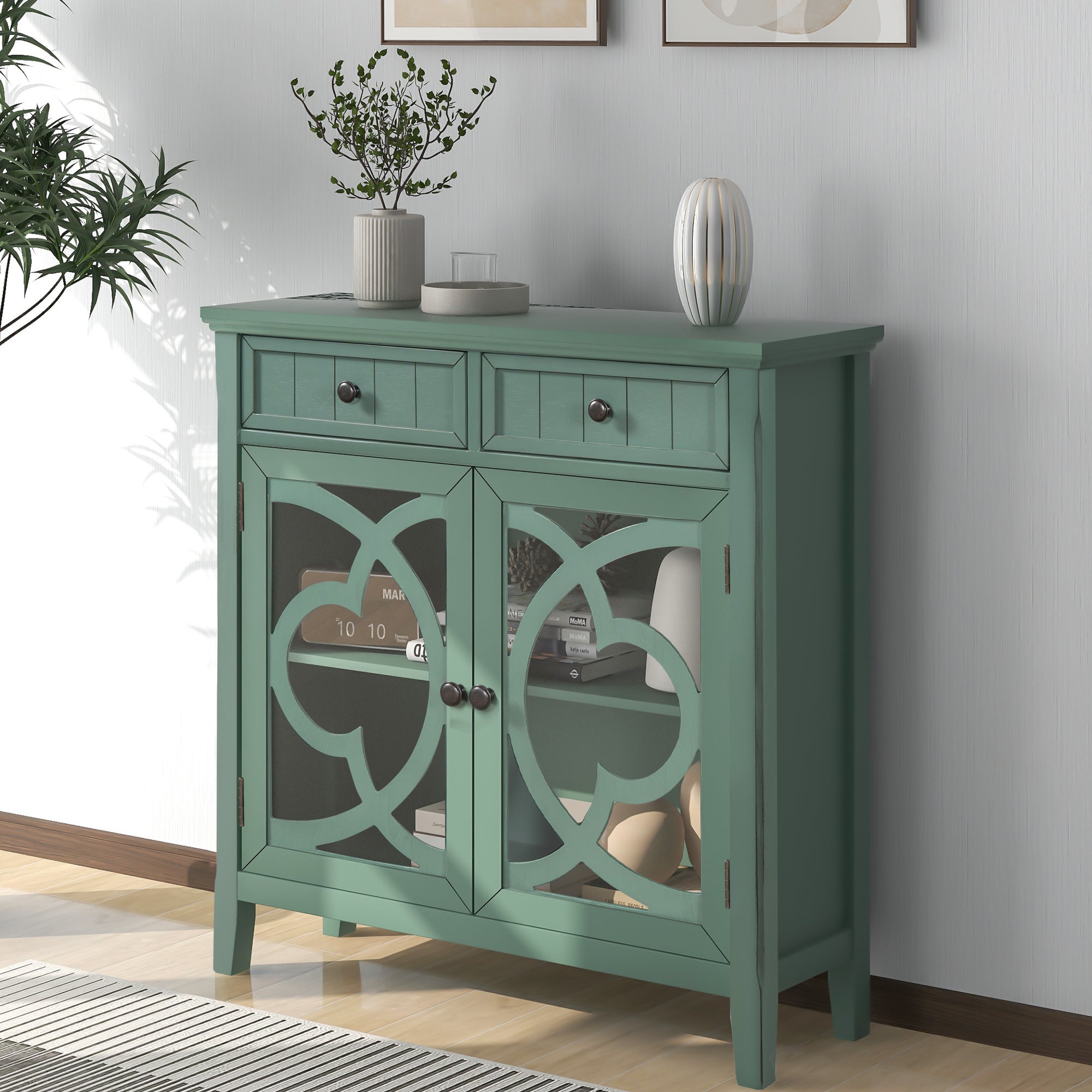 35" Tall Wood 2-door Accent Cabinet with 2 Drawer