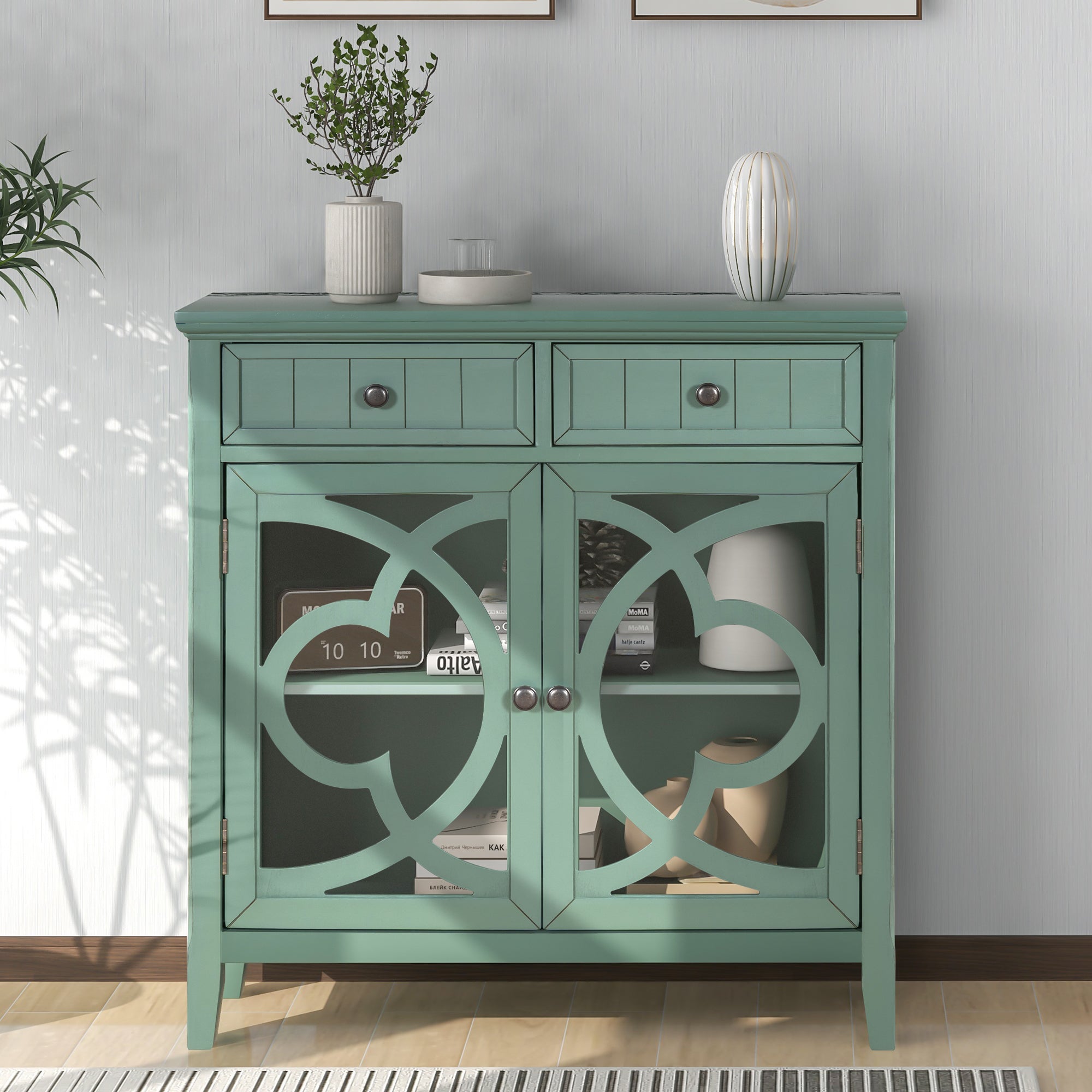 35" Tall Wood 2-door Accent Cabinet with 2 Drawer