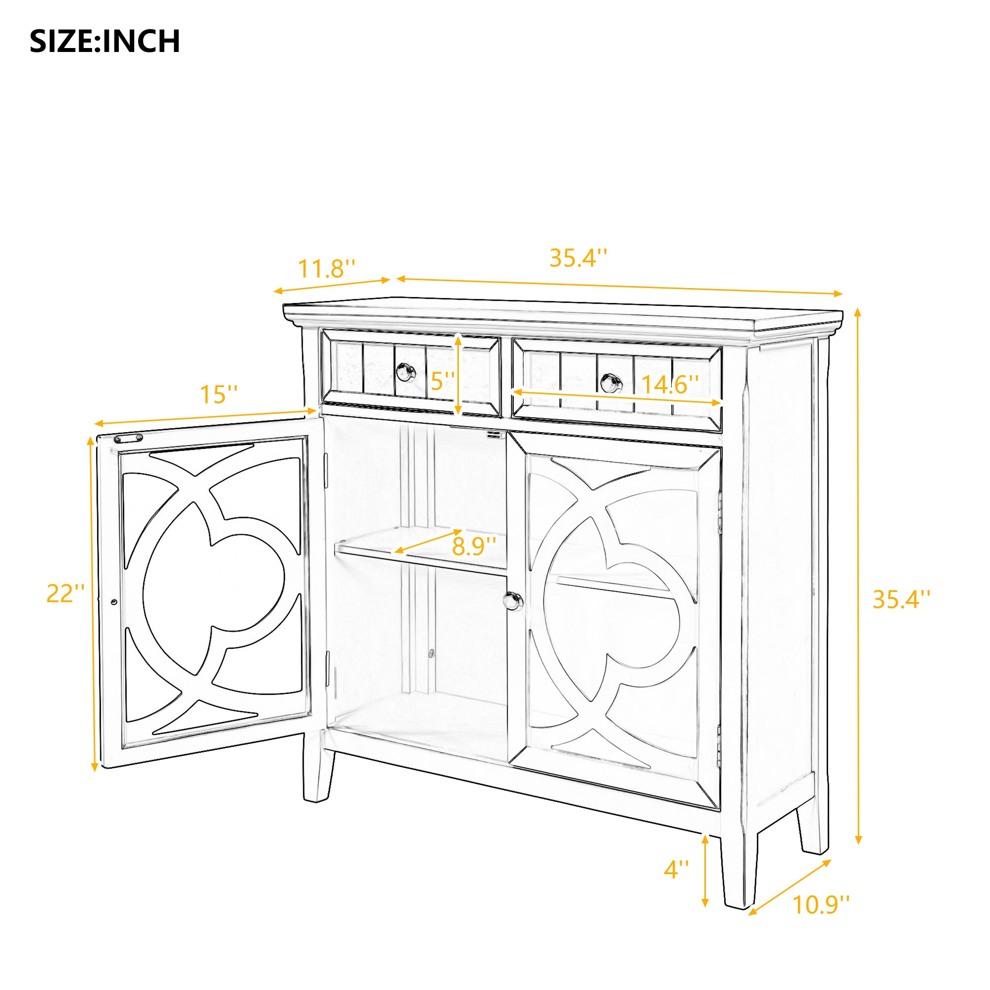 35" Tall Wood 2-door Accent Cabinet with 2 Drawer