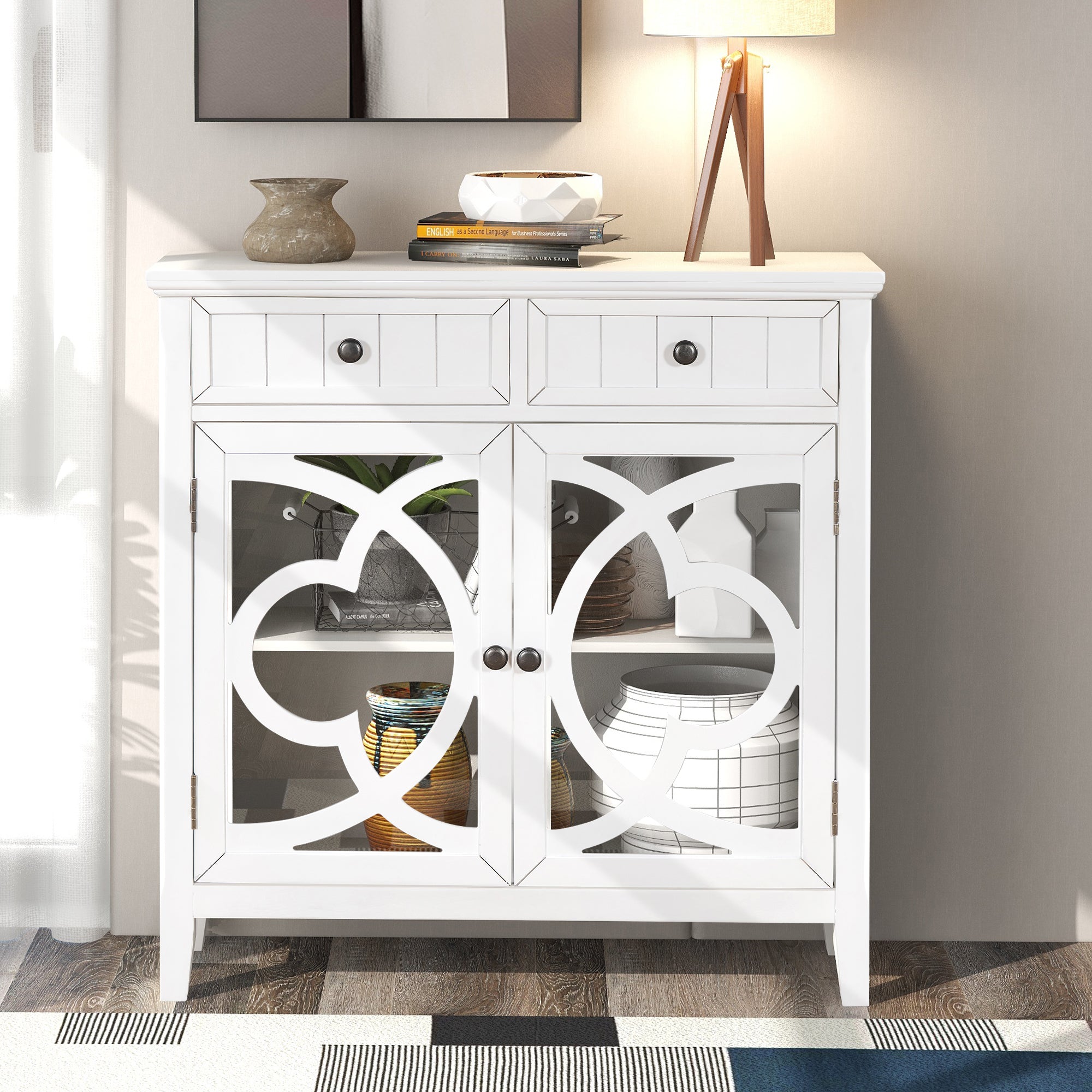 35" Tall Wood 2-door Accent Cabinet with 2 Drawer