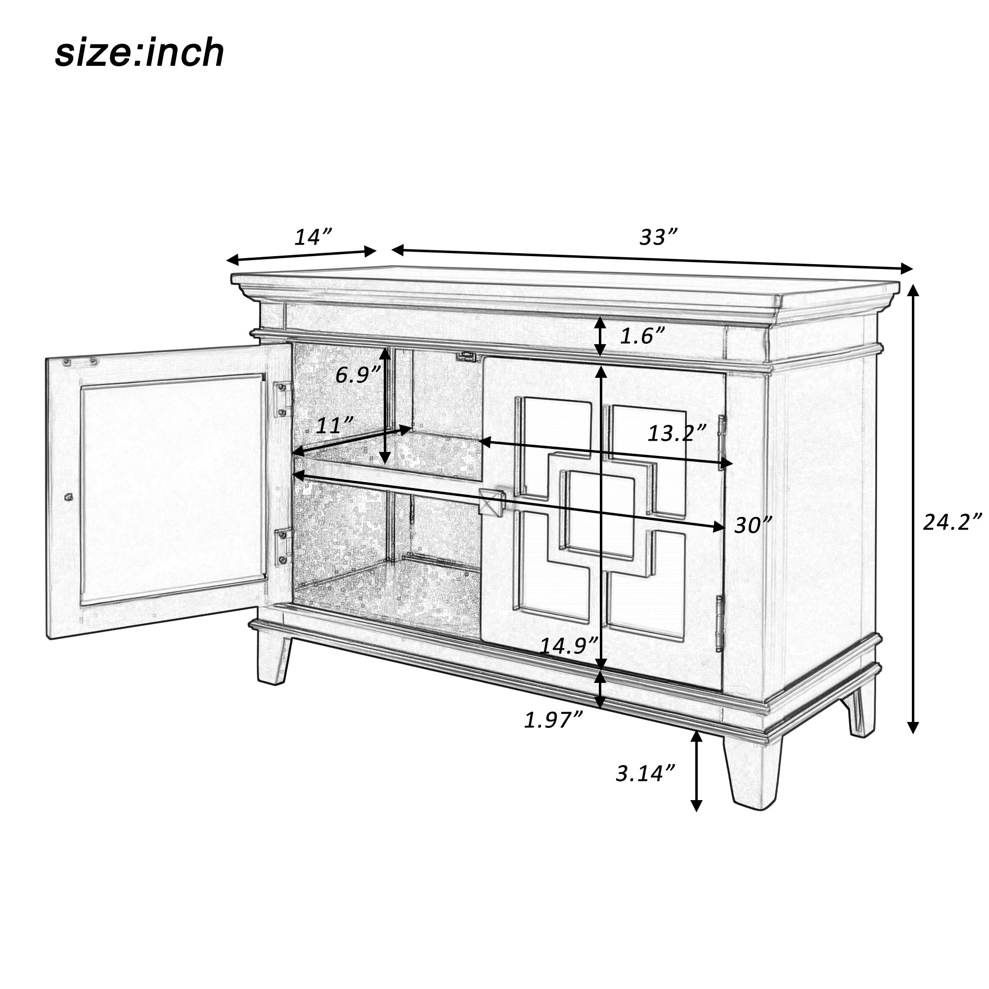 24" Tall Wood 2-door Accent Cabinet with Mirror Door