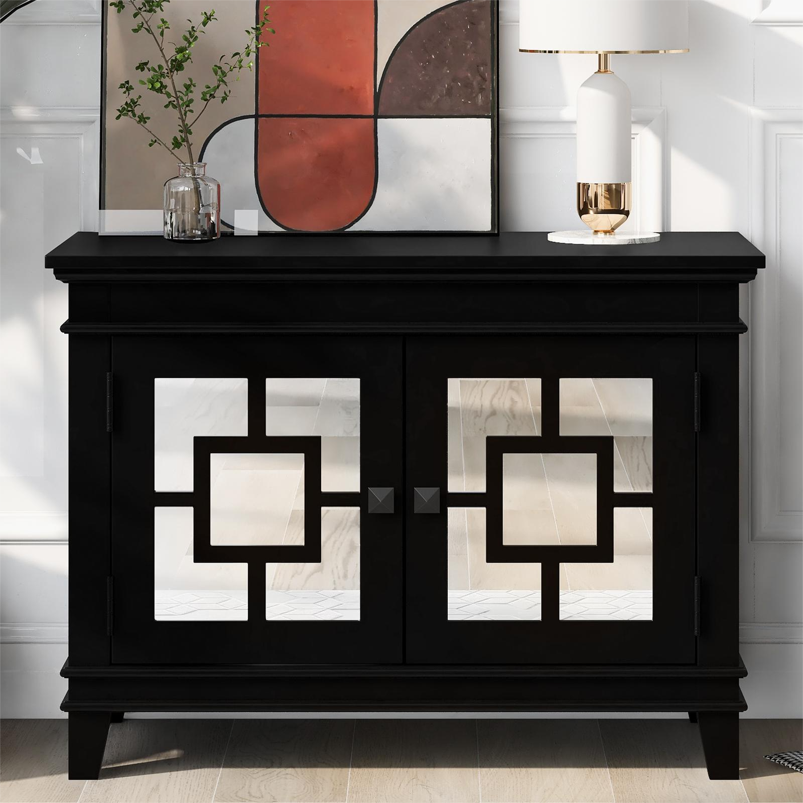 24" Tall Wood 2-door Accent Cabinet with Mirror Door