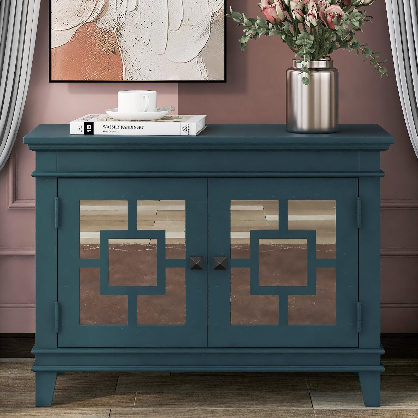 24" Tall Wood 2-door Accent Cabinet with Mirror Door