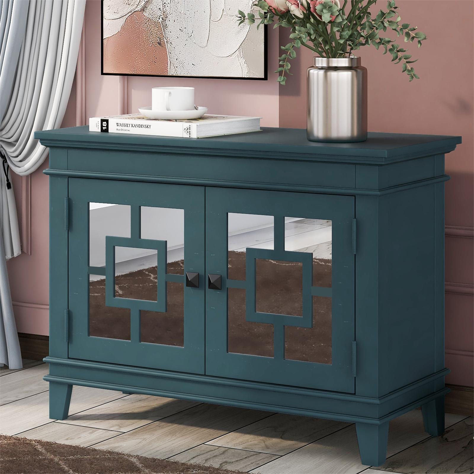 24" Tall Wood 2-door Accent Cabinet with Mirror Door
